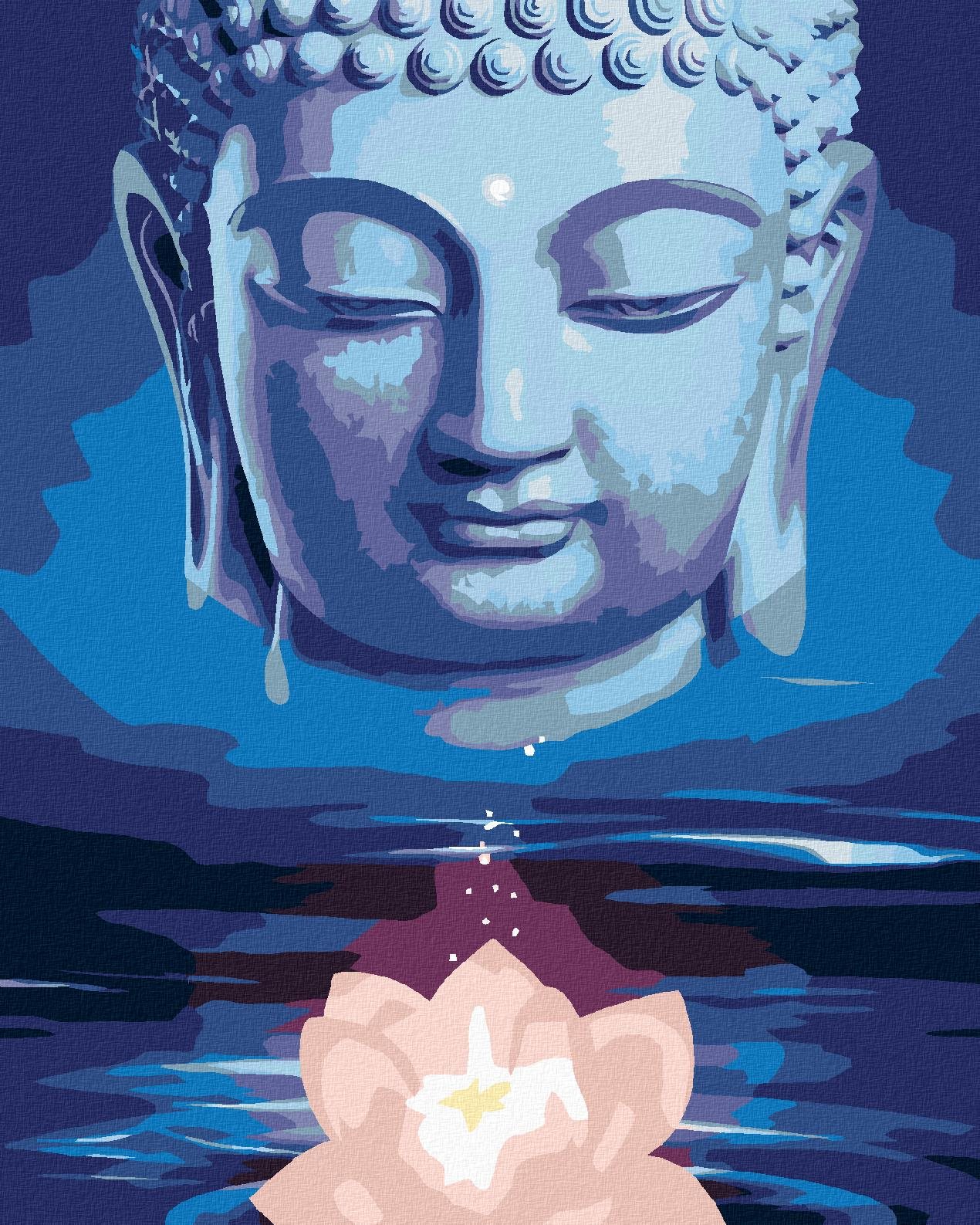 Diamondi – Diamantové maľovanie – MODRÝ BUDDHA S LOTOSOM, 40 × 50 cm, vypnuté plátno na rám