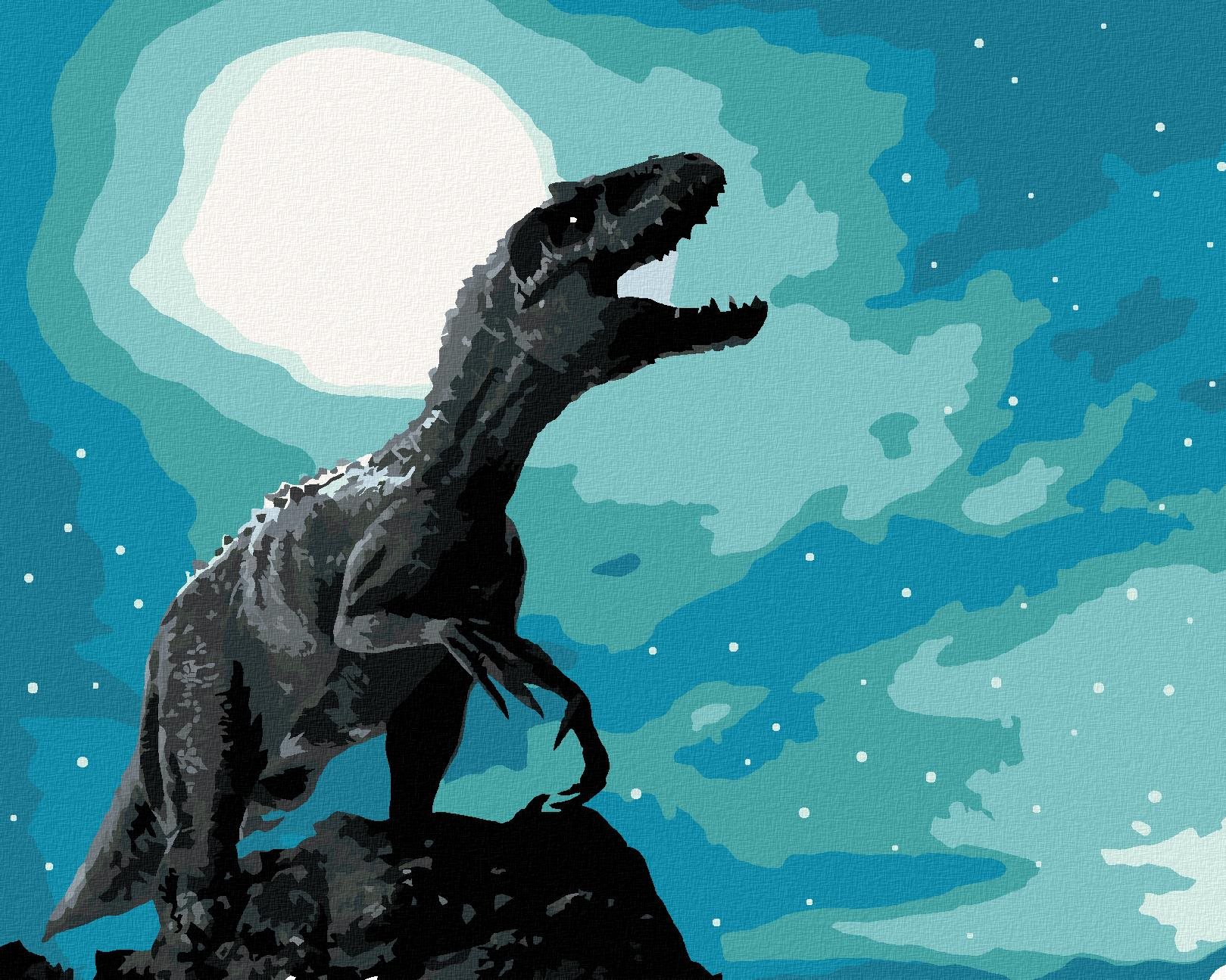 Diamondi – Diamantové maľovanie – TYRANNOSAURUS REX V NOCI, 40 × 50 cm, bez rámu a bez vypnutia plátna