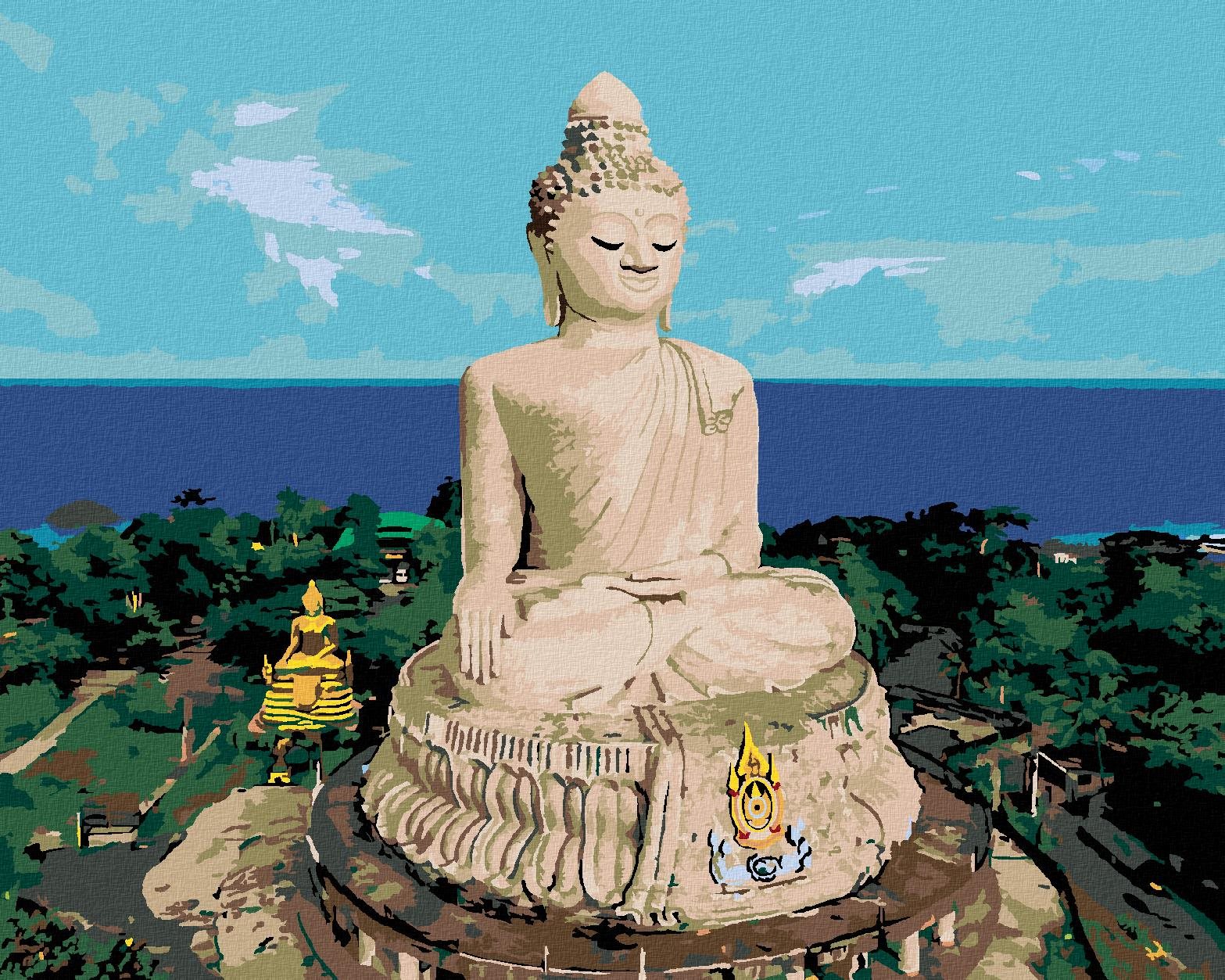 Diamondi – Diamantové maľovanie – BUDDHA A OCEÁN, 40 × 50 cm, vypnuté plátno na rám