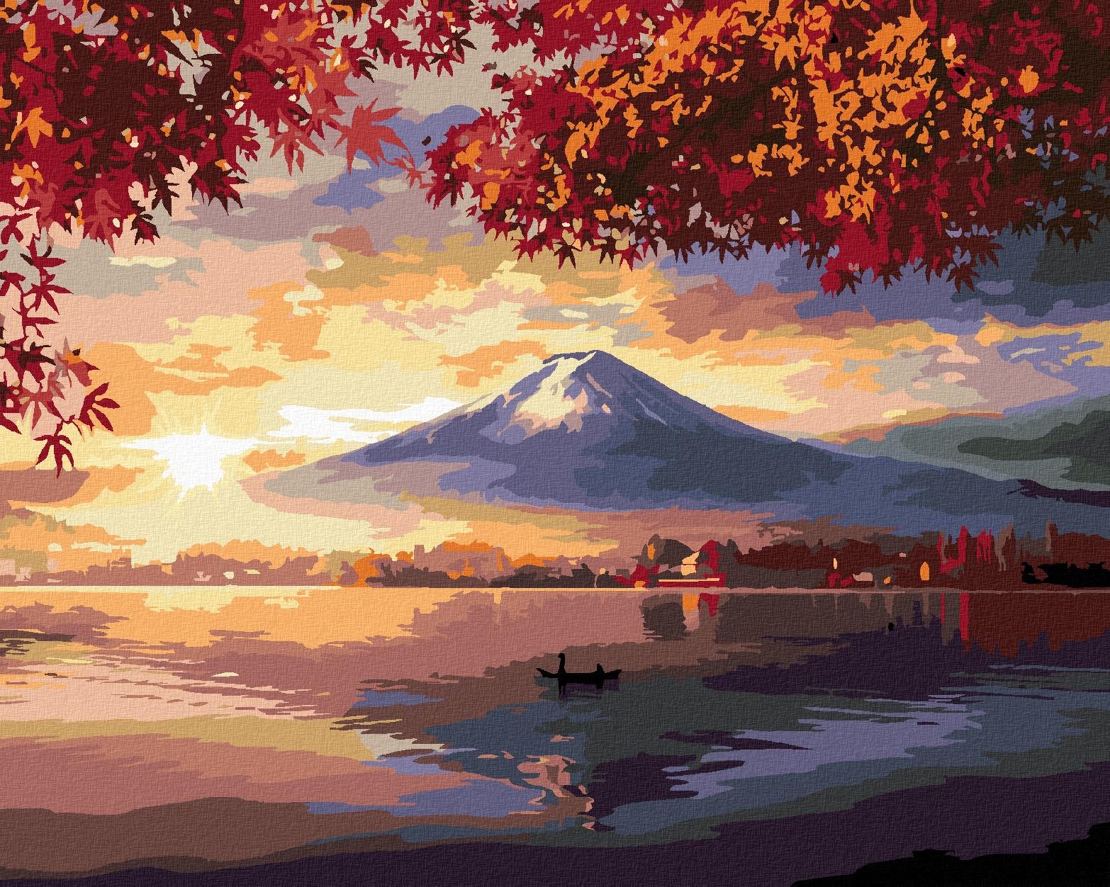 Diamondi – Diamantové maľovanie – JAPONSKO HORA A JAZERO, 40 × 50 cm, vypnuté plátno na rám