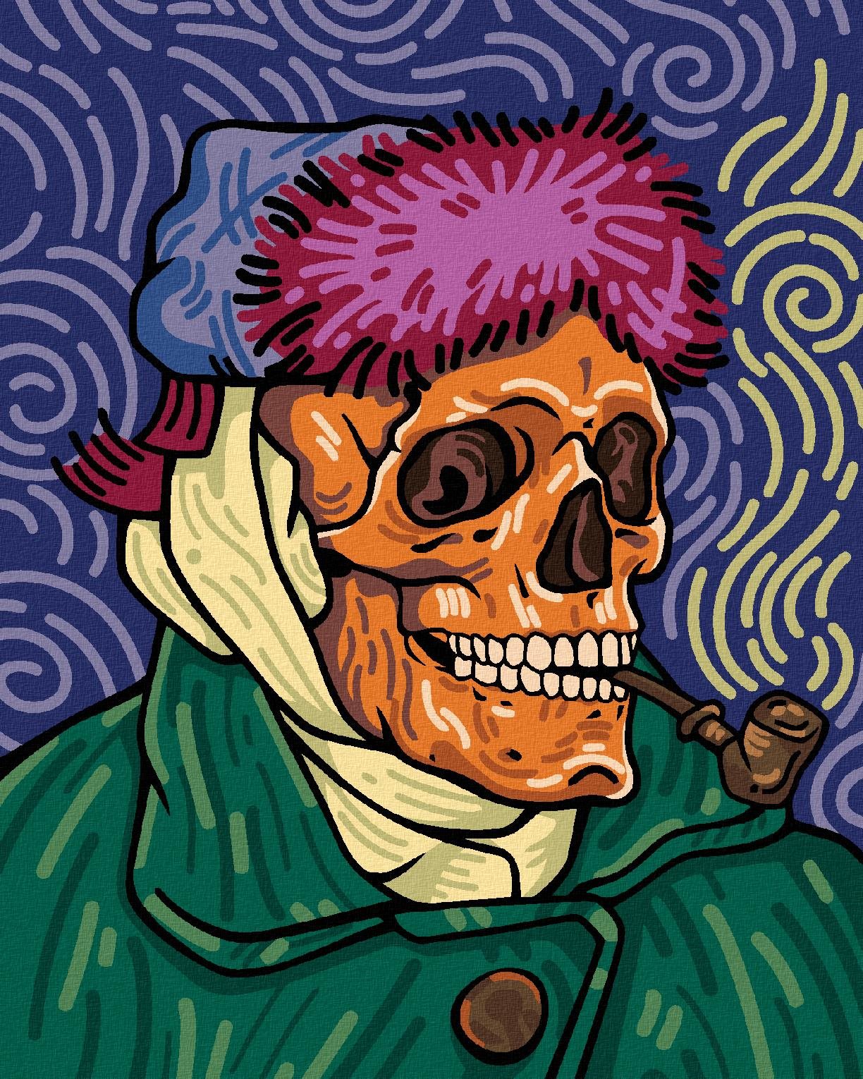 Diamondi – Diamantové maľovanie – VINCENT VAN GOGH LEBKA, 40 × 50 cm, bez rámu a bez vypnutia plátna