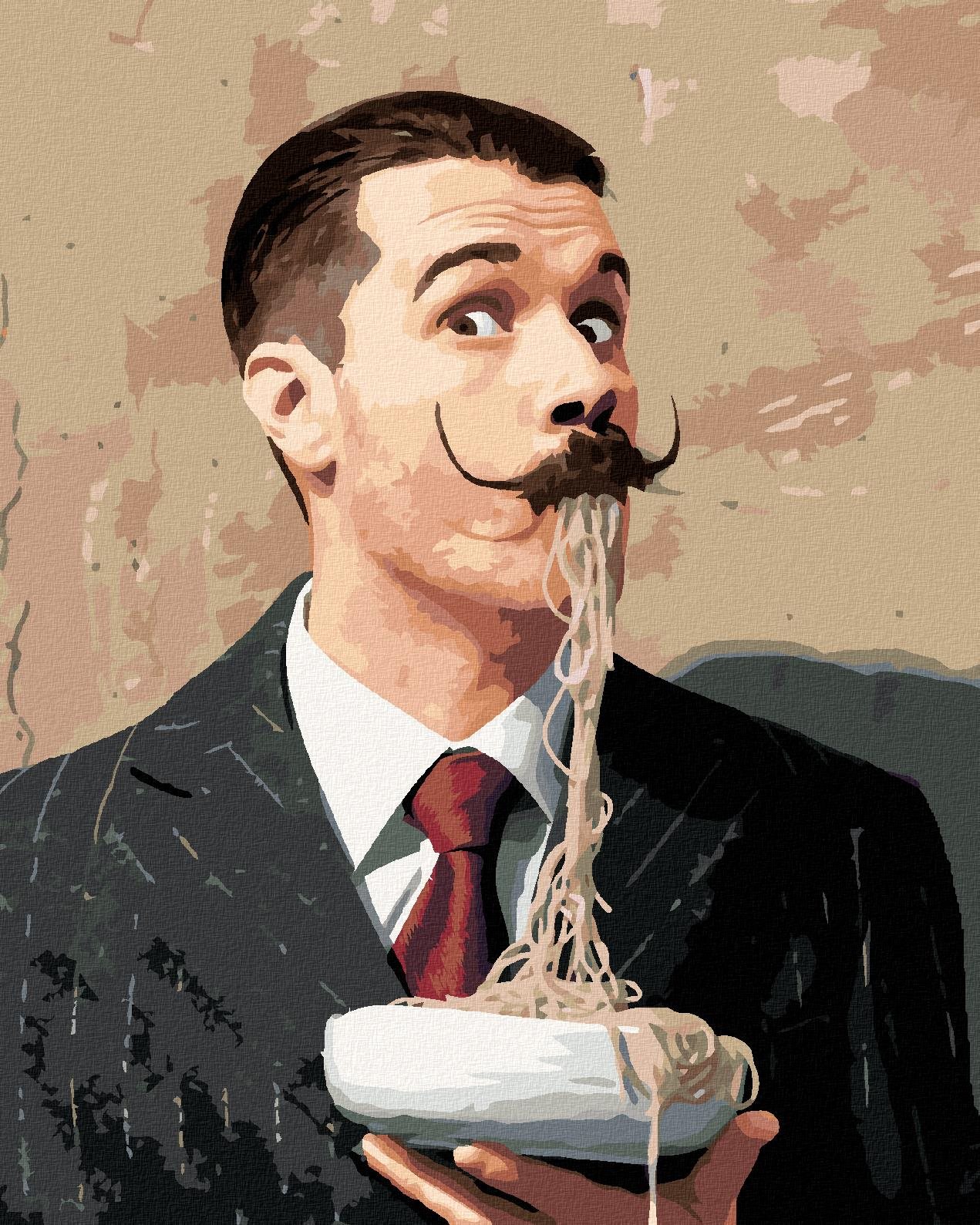 Diamondi – Diamantové maľovanie – SALVADOR DALÍ A ŠPAGETY, 40 × 50 cm, bez rámu a bez vypnutia plátna