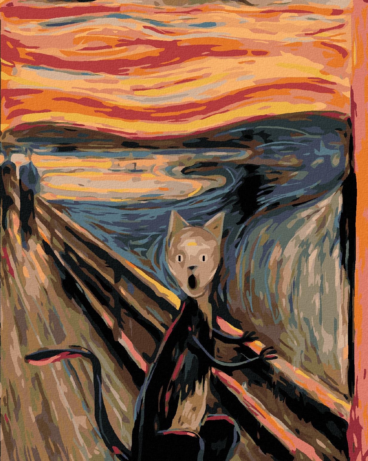 Diamondi – Diamantové maľovanie – VÝKRIK KOCÚRA - INŠPIRÁCIA E. MUNCH, 40 × 50 cm, bez rámu a bez vypnutia plátna