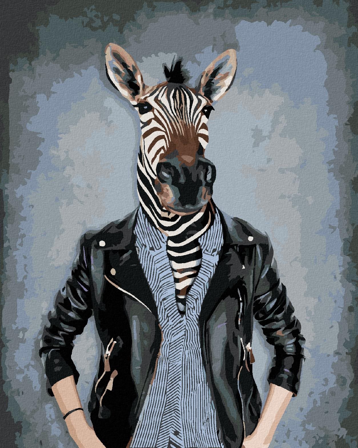 Diamondi – Diamantové maľovanie – ZEBRA V OBLEČENÍ, 40 × 50 cm, bez rámu a bez vypnutia plátna