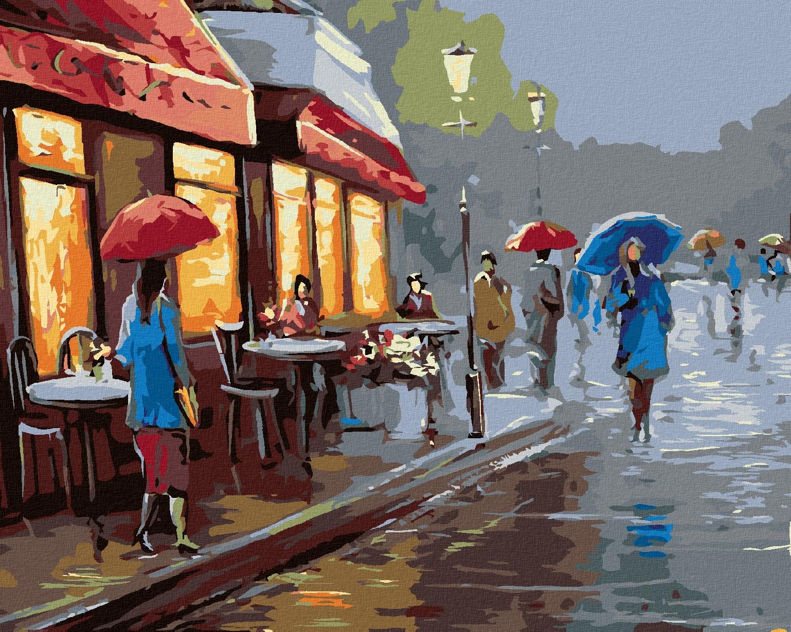 Diamondi – Diamantové maľovanie – DAŽDIVÝ DEŇ VE MESTE, 40 × 50 cm, bez rámu a bez vypnutia plátna