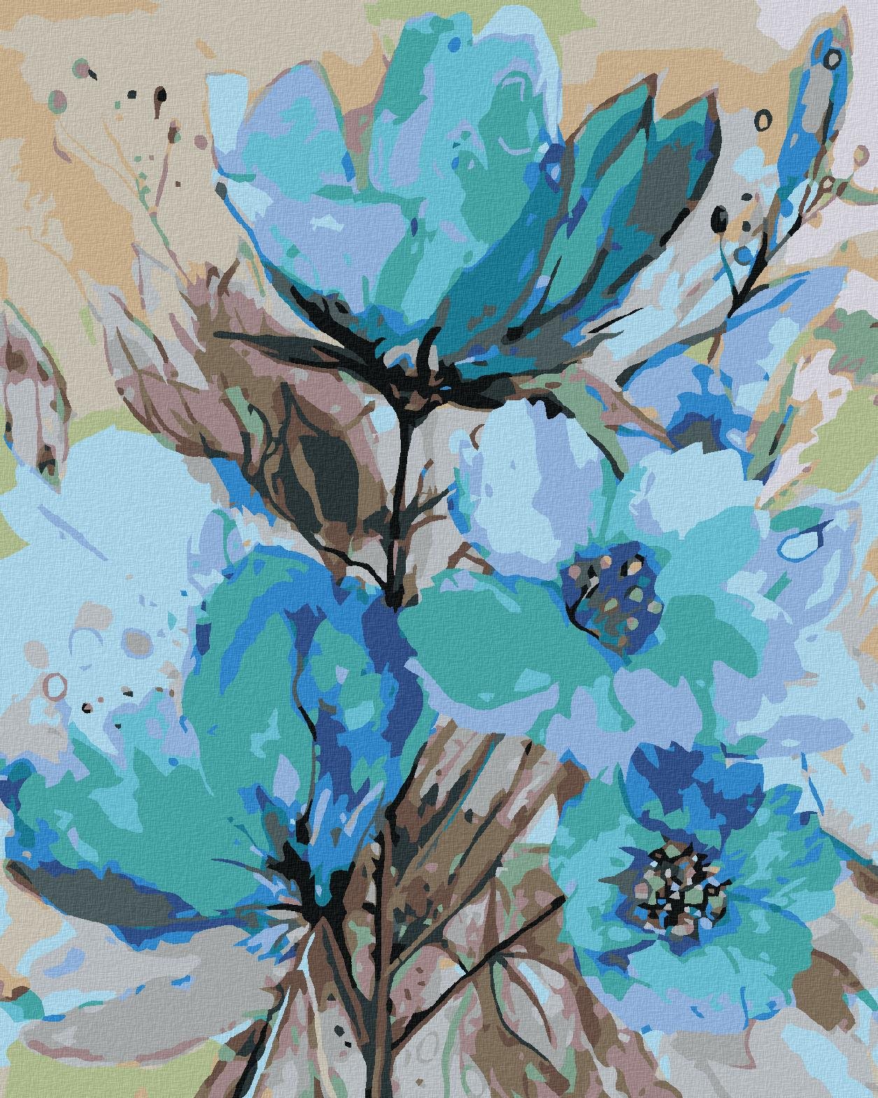 Diamondi – Diamantové maľovanie – ABSTRAKCIA MODRÝCH KVETÍN II, 40 × 50 cm, bez rámu a bez vypnutia plátna