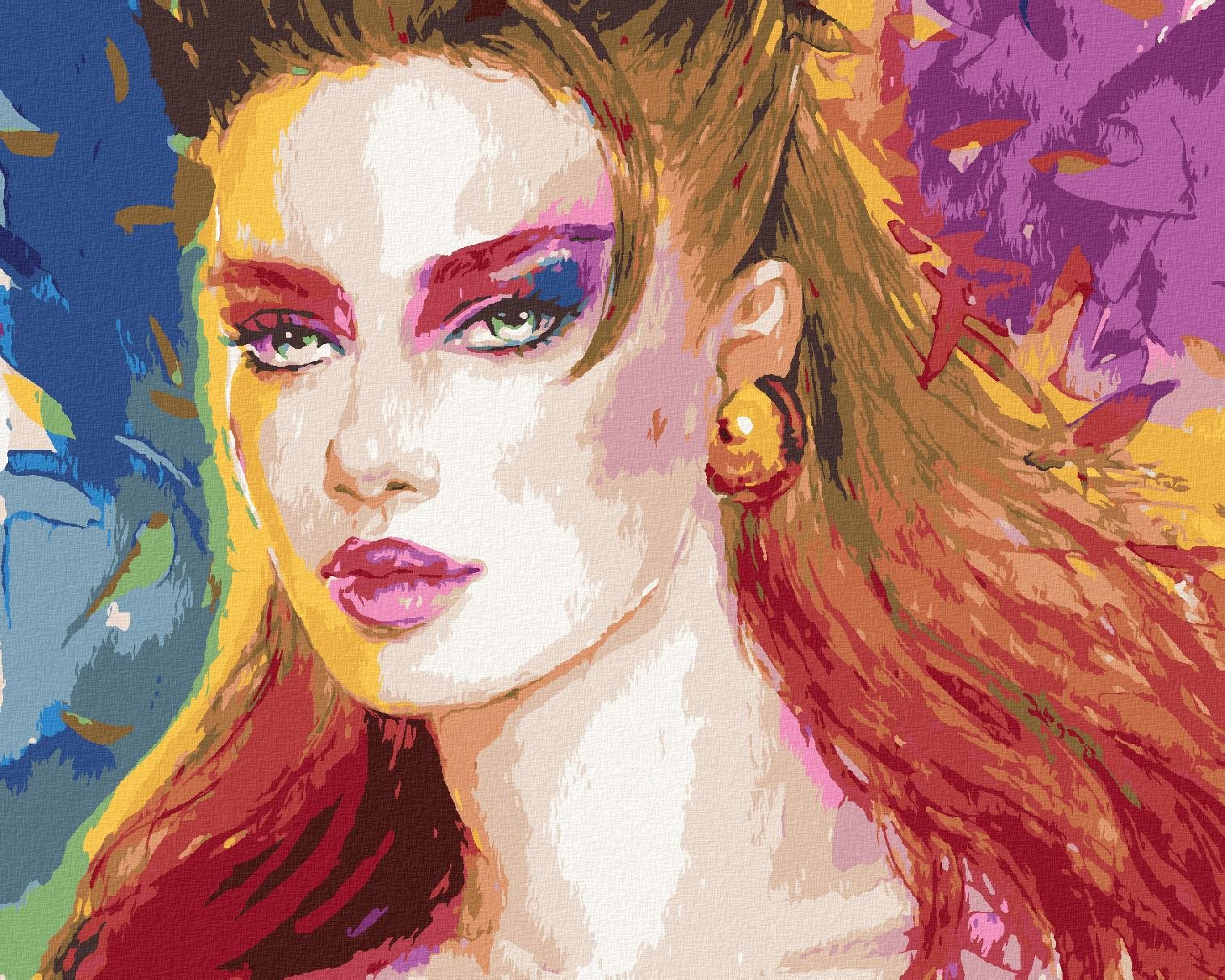 Diamondi – Diamantové maľovanie – ŽENA S VEĽKOU NÁUŠNICOU, 40 × 50 cm, bez rámu a bez vypnutia plátna