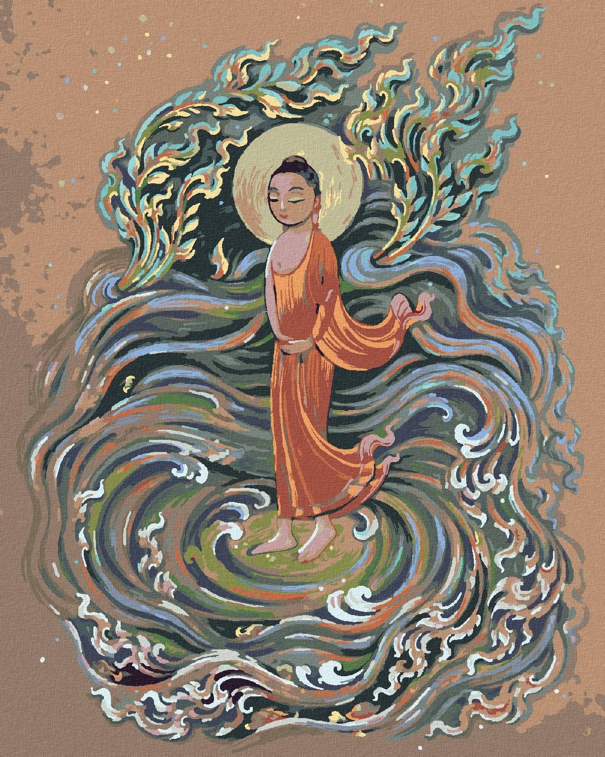 Diamondi – Diamantové maľovanie – BUDDHA VO VLNÁCH, 40 × 50 cm, bez rámu a bez vypnutia plátna