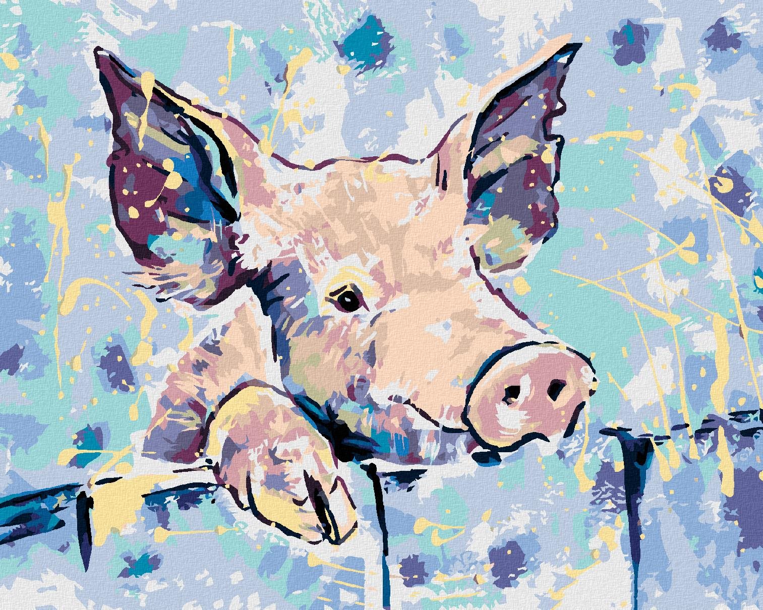 Diamondi – Diamantové maľovanie – ŠŤASTNÉ PRASIATKO, 40 × 50 cm, bez rámu a bez vypnutia plátna