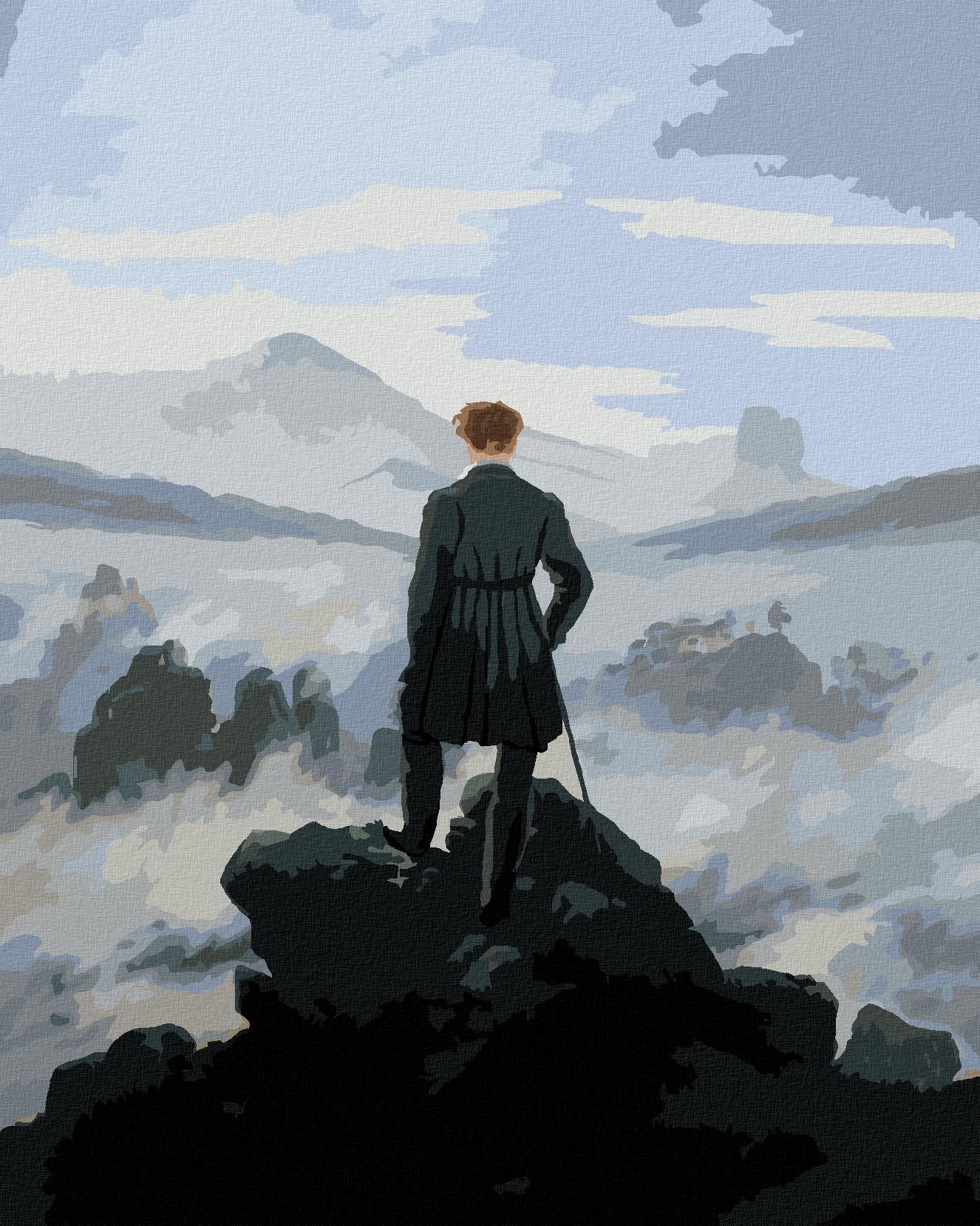 Diamondi – Diamantové maľovanie – PÚTNIK NAD MOROM HMLY (C. D. FRIEDRICH), 40 × 50 cm, bez rámu a bez vypnutia plátna