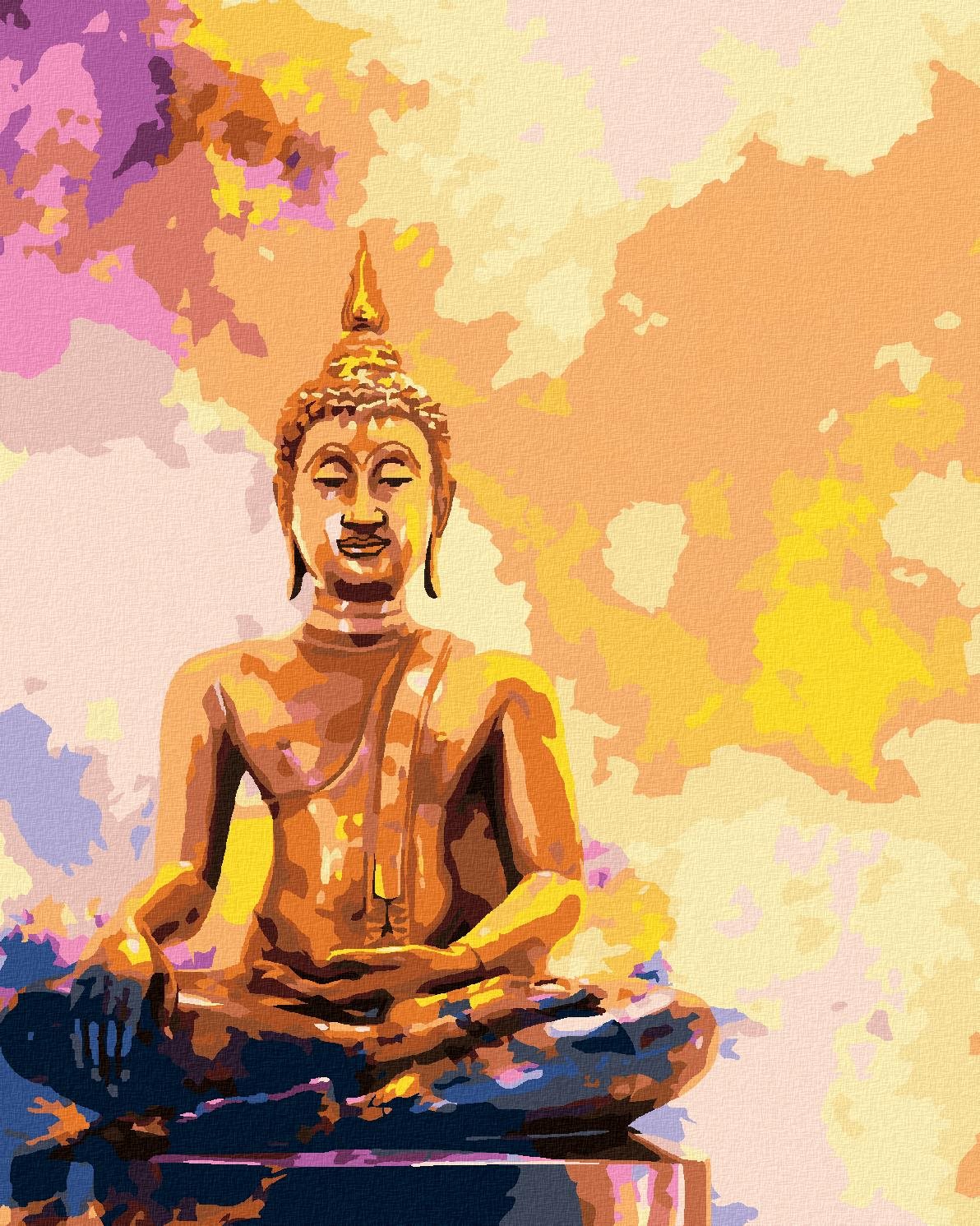Diamondi – Diamantové maľovanie – ZLATÝ BUDDHA NA FAREBNOM POZADÍ, 40 × 50 cm, bez rámu a bez vypnutia plátna