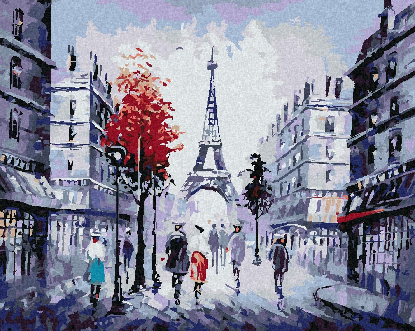 Diamondi – Diamantové maľovanie – POHĽAD NA ULICU V PARÍŽI A FAREBNÝ STROM, 40 × 50 cm, vypnuté plátno na rám