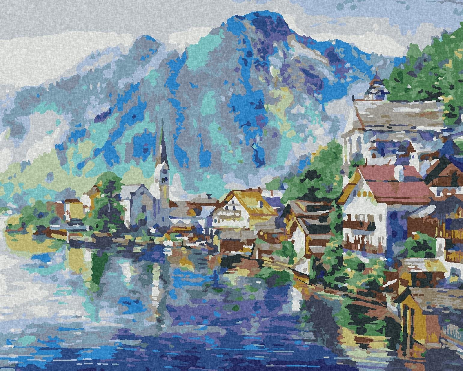 Diamondi – Diamantové maľovanie – KRAJINA RAKÚSKEJ DEDINY, 40 × 50 cm, vypnuté plátno na rám