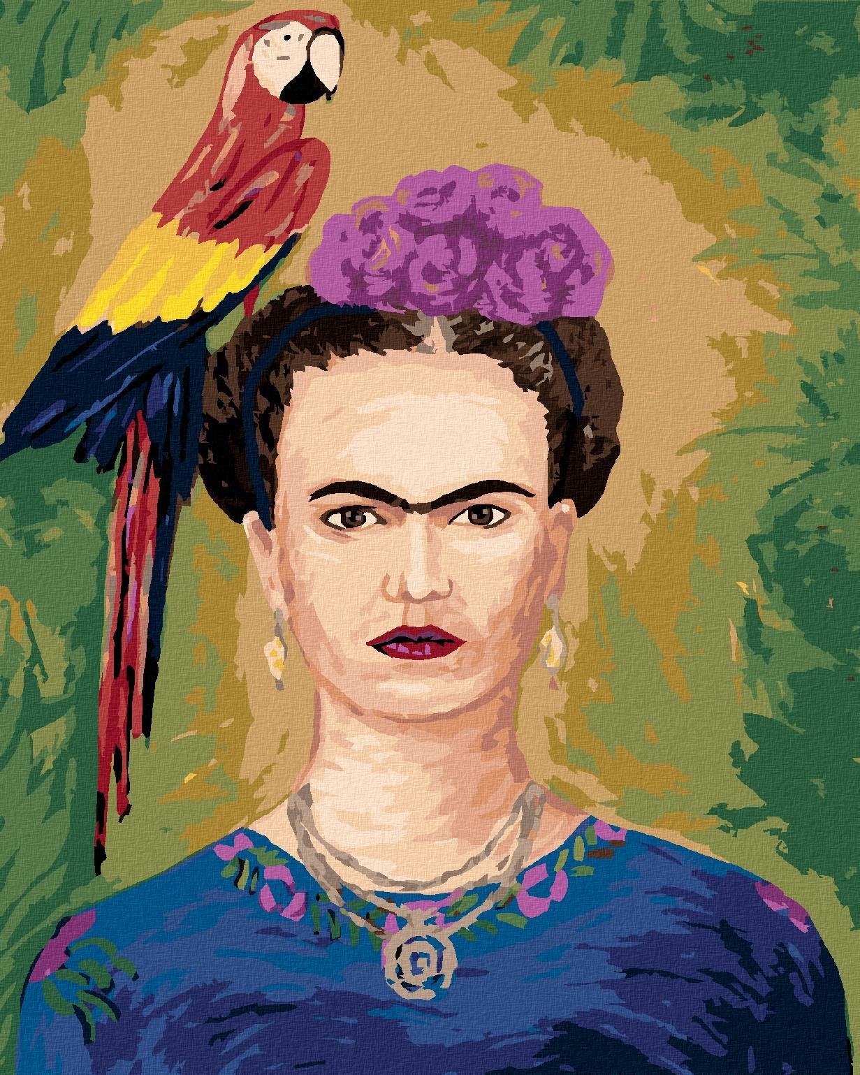 Diamondi – Diamantové maľovanie – FRIDA KAHLO A PAPAGÁJ, 40 × 50 cm, bez rámu a bez vypnutia plátna