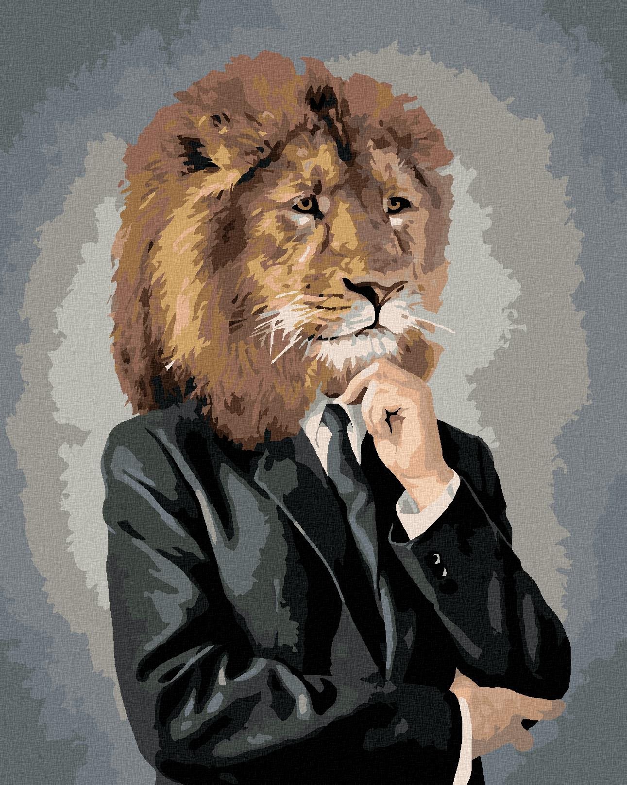 Diamondi – Diamantové maľovanie – LEV V OBLEČENÍ, 40 × 50 cm, vypnuté plátno na rám