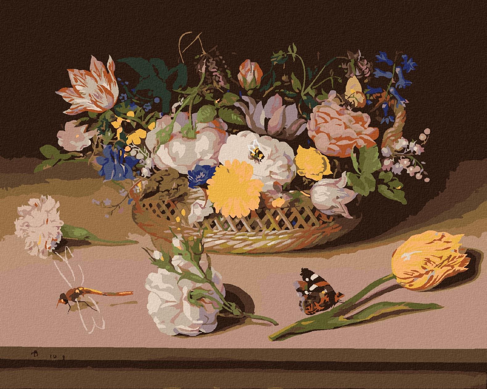 Diamondi – Diamantové maľovanie – ZÁTIŠIE KVETÍN (AMBROSIUS BOSSCHAERT), 40 × 50 cm, vypnuté plátno na rám