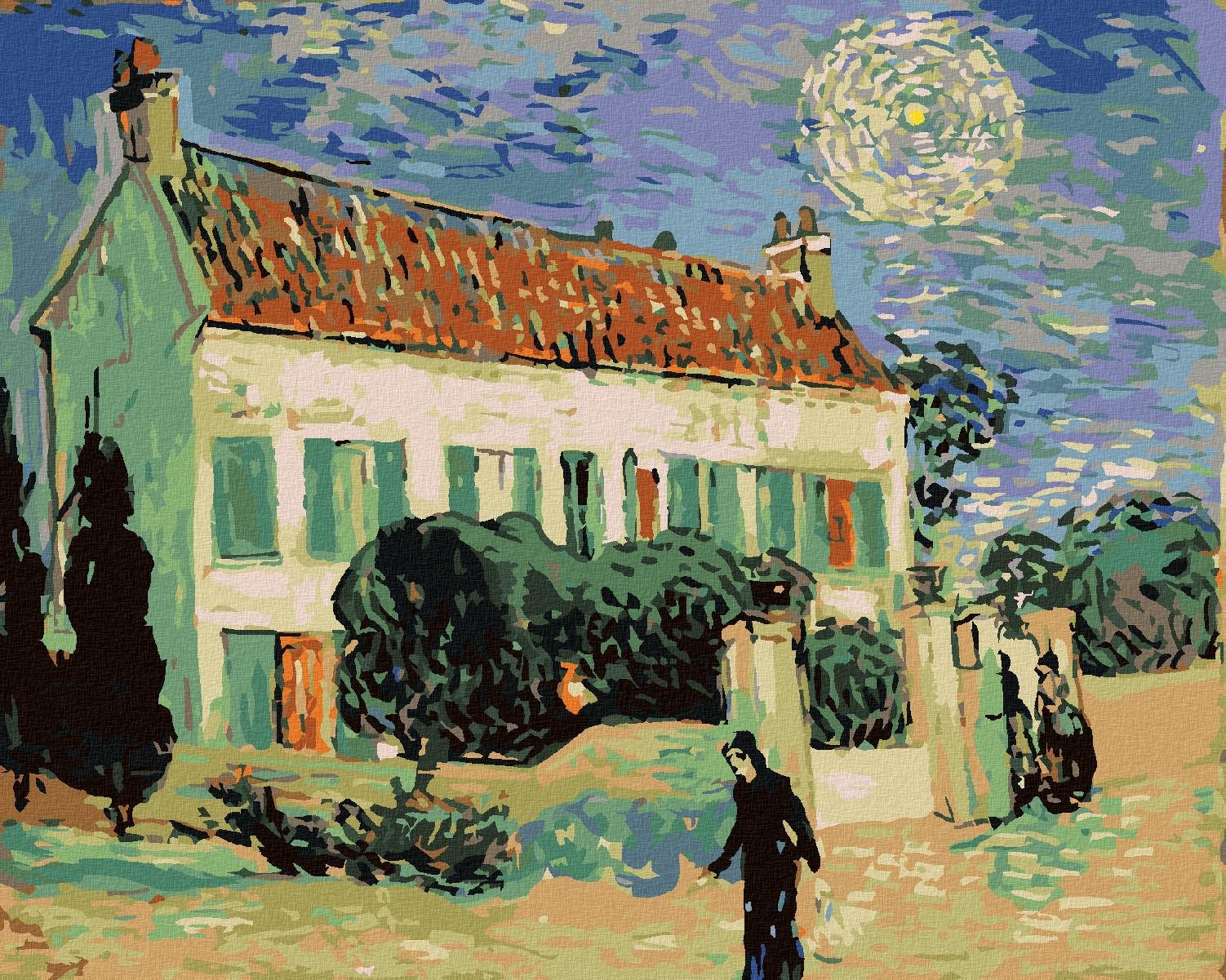Diamondi – Diamantové maľovanie – BIELY DOM V NOCI (VINCENT VAN GOGH), 40 × 50 cm, bez rámu a bez vypnutia plátna