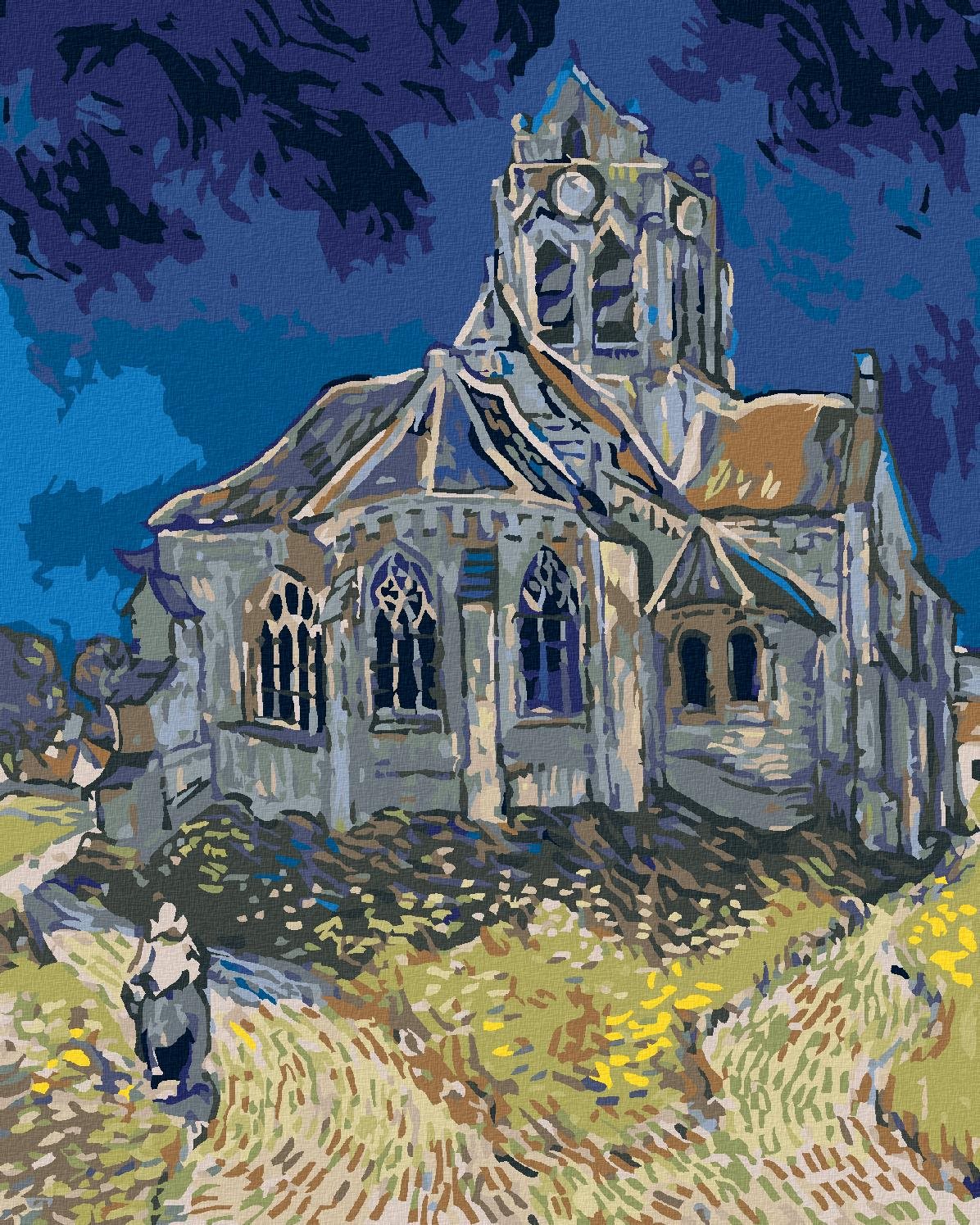 Diamondi – Diamantové maľovanie – KOSTOL V AUVERS (VINCENT VAN GOGH), 40 × 50 cm, vypnuté plátno na rám