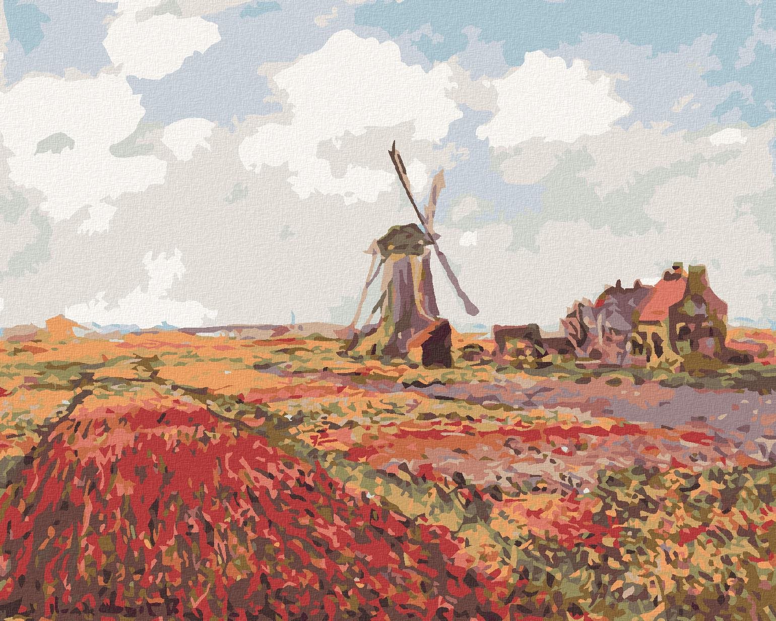 Diamondi – Diamantové maľovanie – TULIPÁNOVÉ POLE V HOLANDSKU (CLAUDE MONET), 40 × 50 cm, vypnuté plátno na rám
