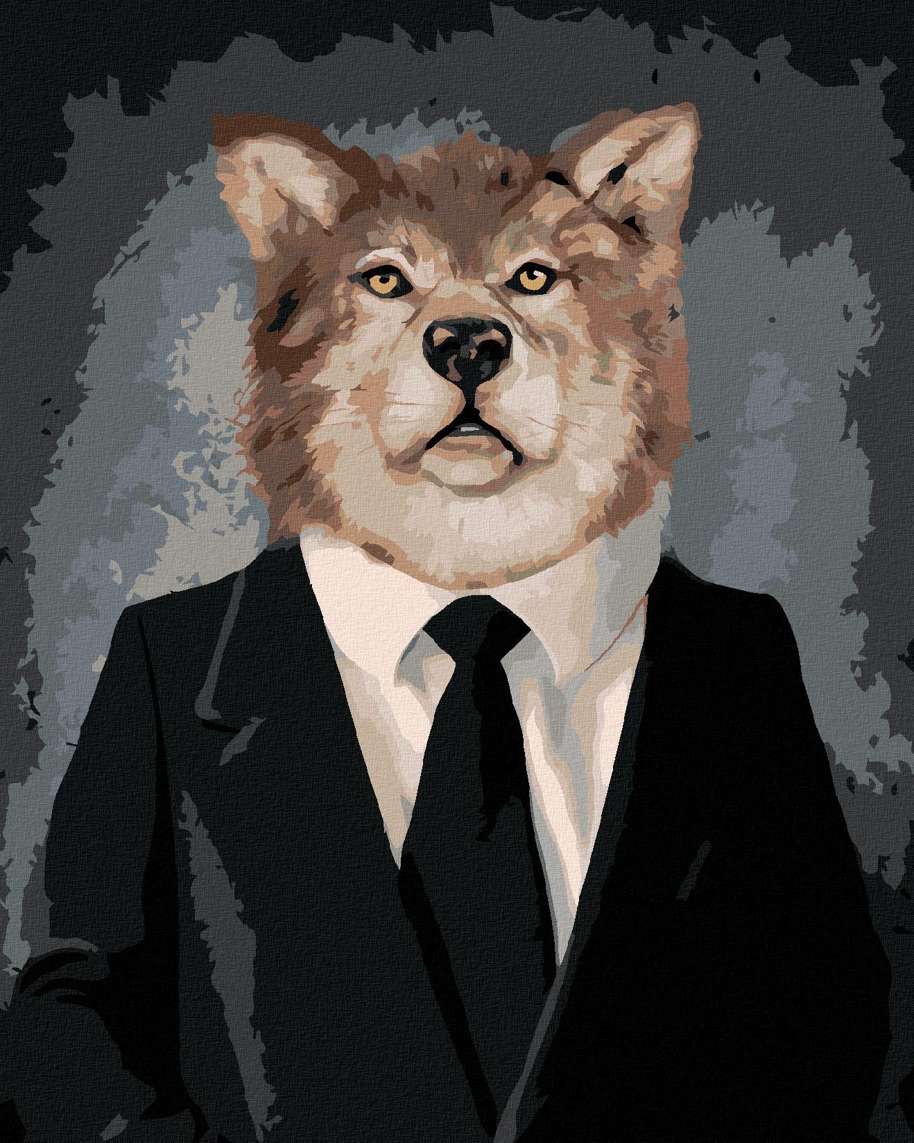 Diamondi – Diamantové maľovanie – VLK V OBLEČENÍ, 40 × 50 cm, vypnuté plátno na rám