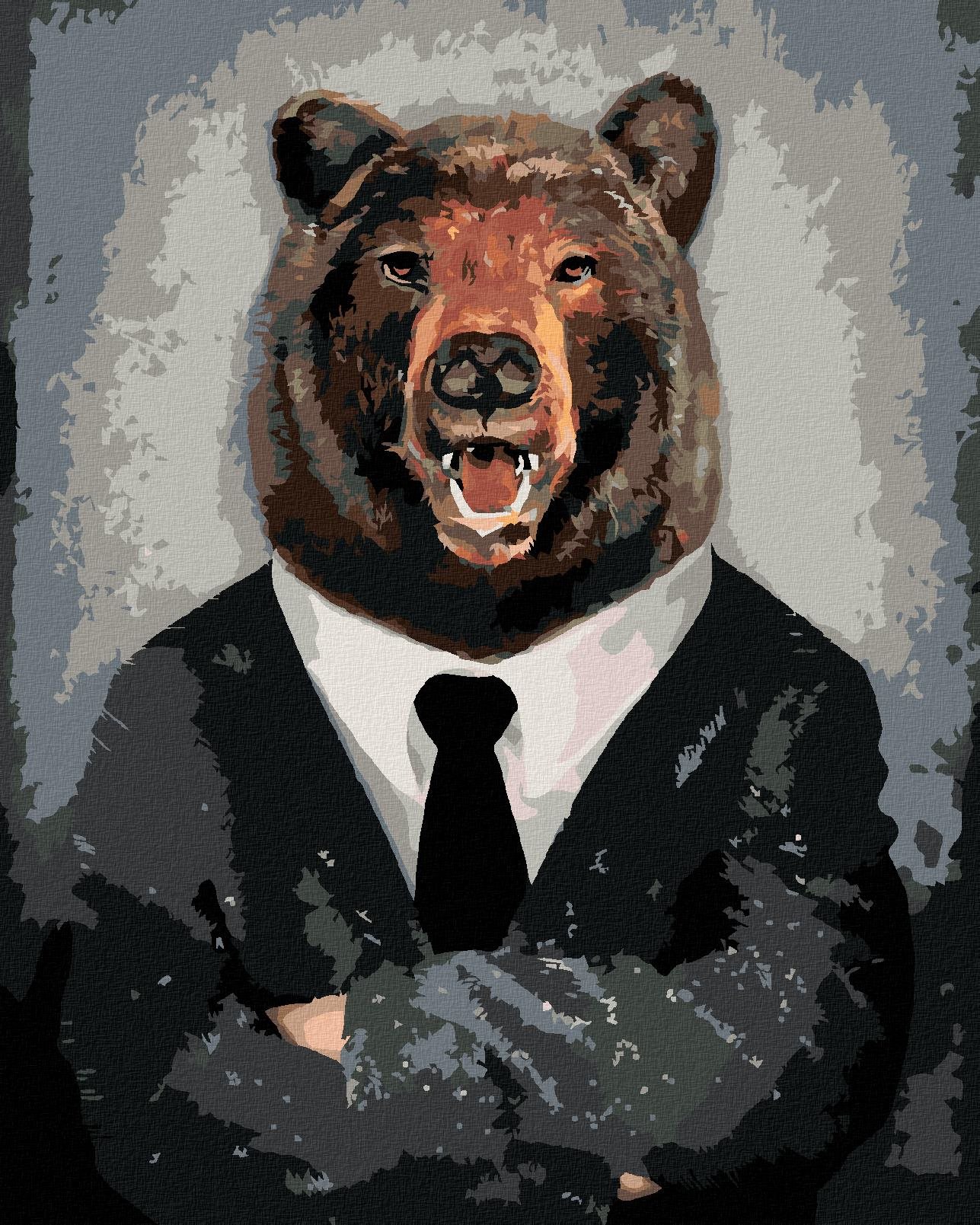 Diamondi – Diamantové maľovanie – MEDVEĎ V OBLEČENÍ, 40 × 50 cm, bez rámu a bez vypnutia plátna