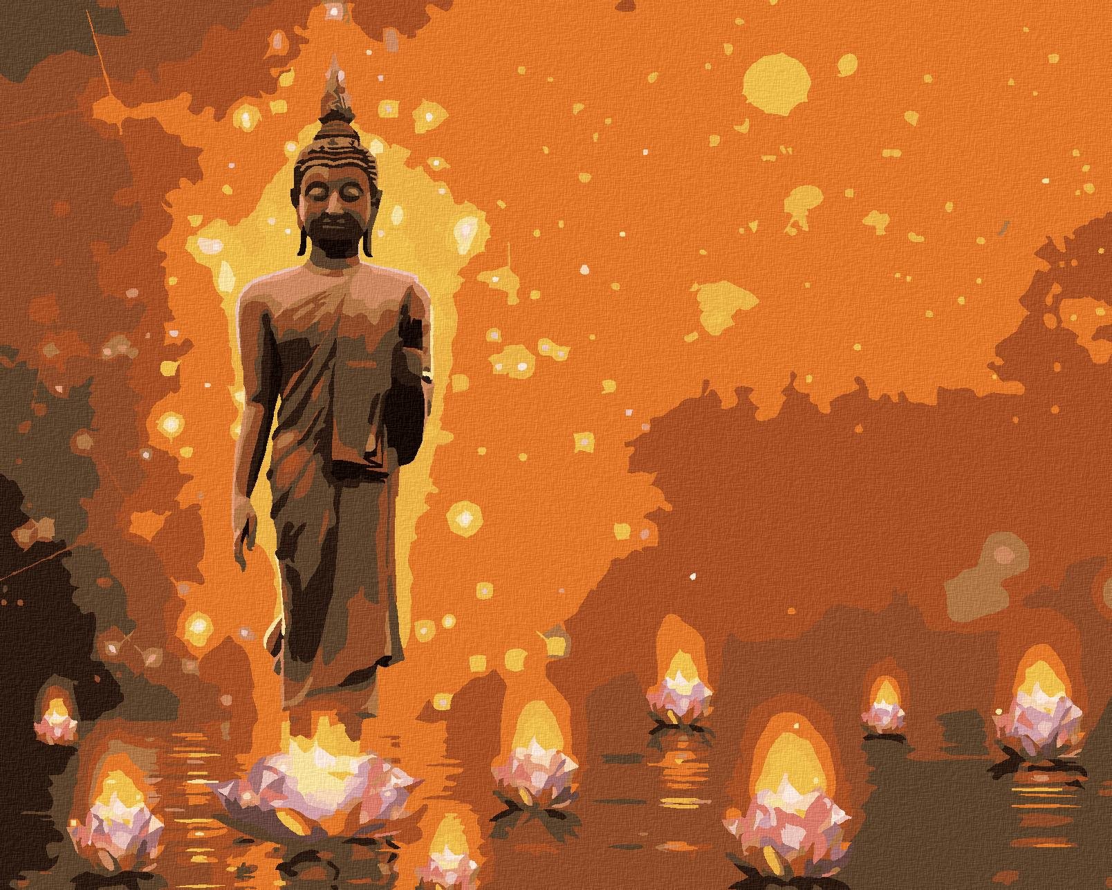 Diamondi – Diamantové maľovanie – BUDDHA S LOTOSMI, 40 × 50 cm, bez rámu a bez vypnutia plátna