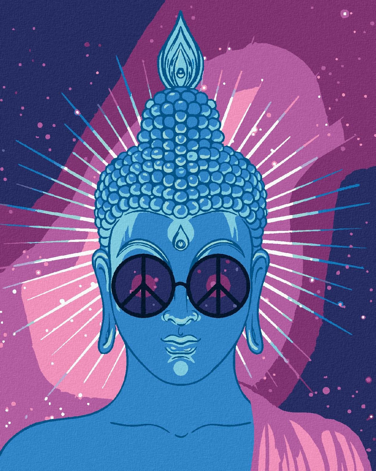 Diamondi – Diamantové maľovanie – MODRÝ BUDDHA S DÚHOVÝMI OKULIARMI, 40 × 50 cm, vypnuté plátno na rám