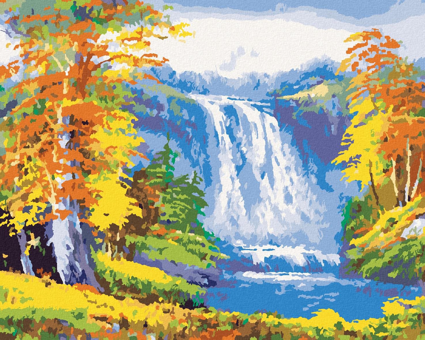Diamondi – Diamantové maľovanie – VODOPÁD V JESENNOM LESE, 40 × 50 cm, bez rámu a bez vypnutia plátna