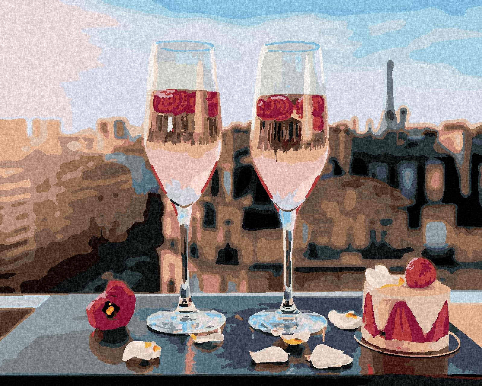 Diamondi – Diamantové maľovanie – POHÁRIKY S VÍNOM V PARÍŽI, 40 × 50 cm, vypnuté plátno na rám
