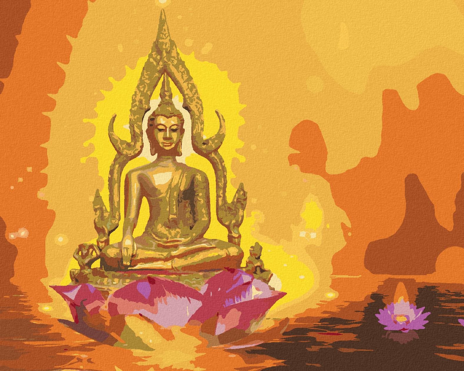 Diamondi – BUDDHA V LOTOSE A ORANŽOVÉ POZADIE, 40 × 50 cm, bez rámu a bez napnutia plátna