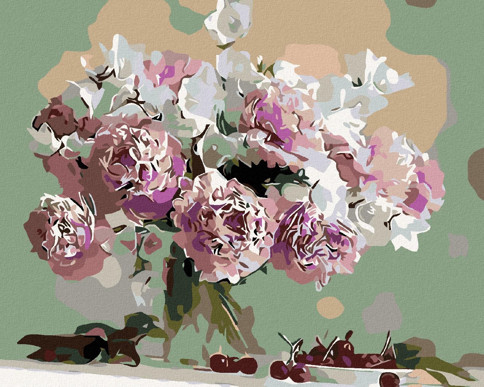 Diamondi – Diamantové maľovanie – PIVONKY A ČEREŠNE, 40 × 50 cm, vypnuté plátno na rám