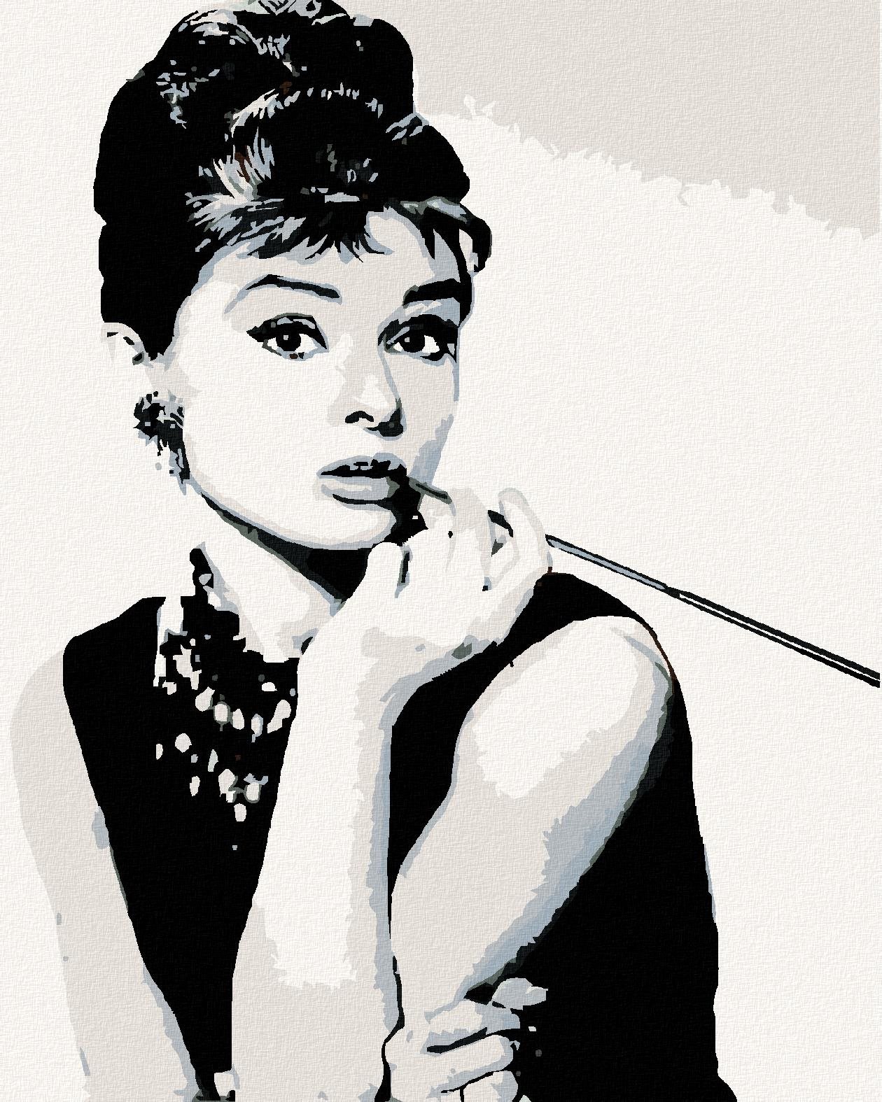 Diamondi – Diamantové maľovanie – AUDREY HEPBURN ČIERNOBIELA, 40 × 50 cm, bez rámu a bez vypnutia plátna