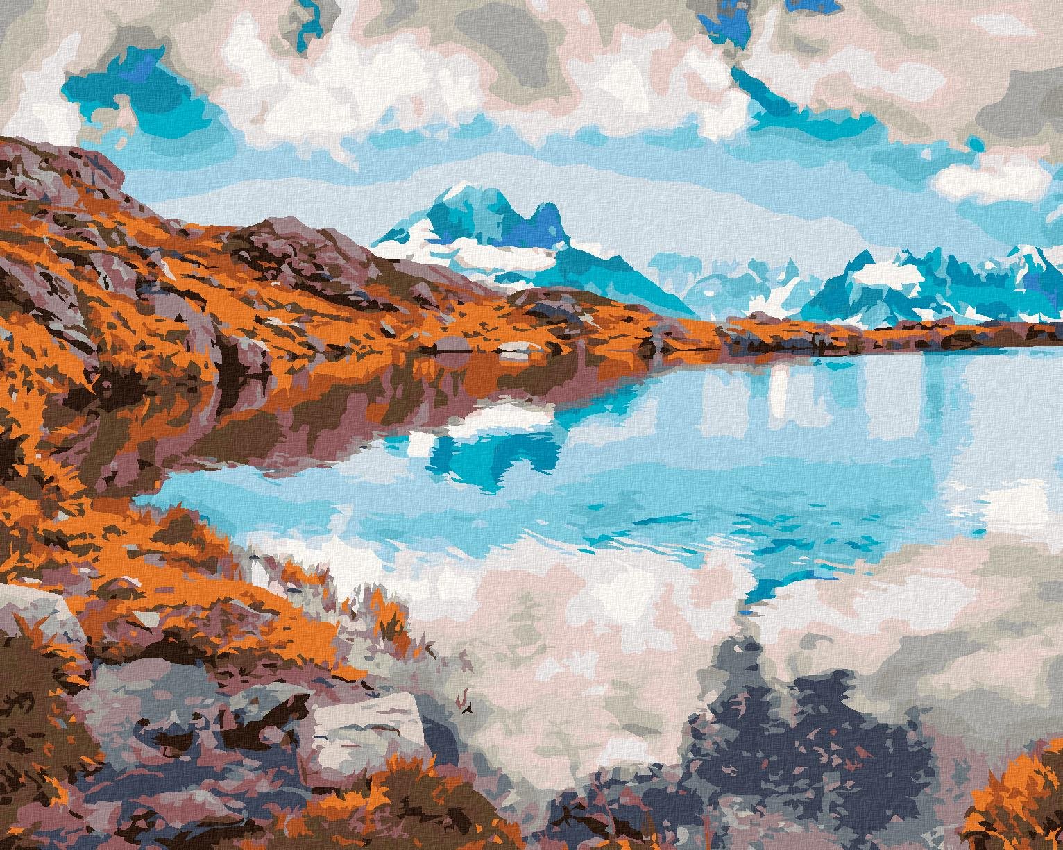Diamondi – Diamantové maľovanie – RÁNO NA JAZERE LAC BLANC, 40 × 50 cm, vypnuté plátno na rám