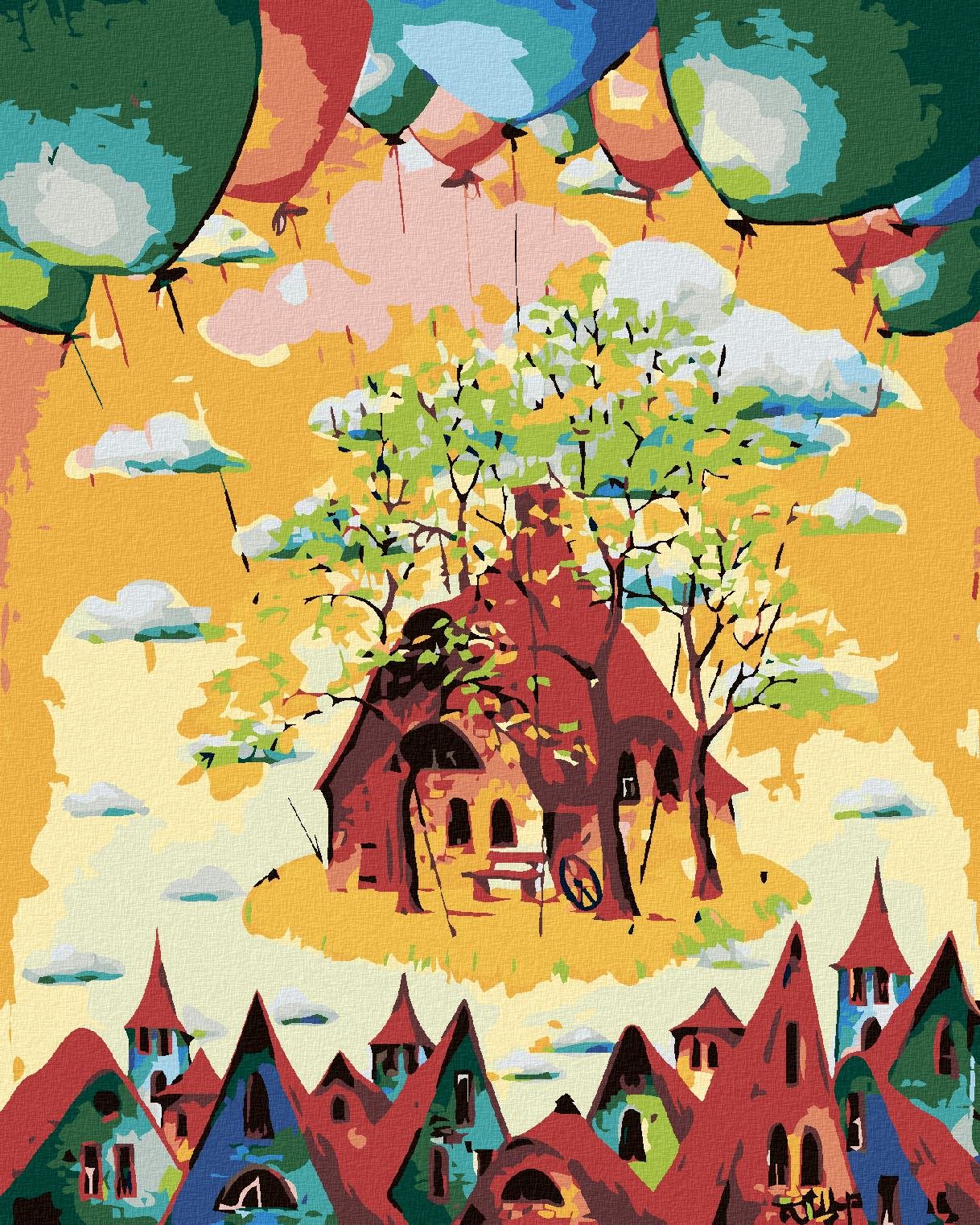 Diamondi – Diamantové maľovanie – FAREBNÉ DOMČEKY S BALÓNIKMI, 40 × 50 cm, bez rámu a bez vypnutia plátna