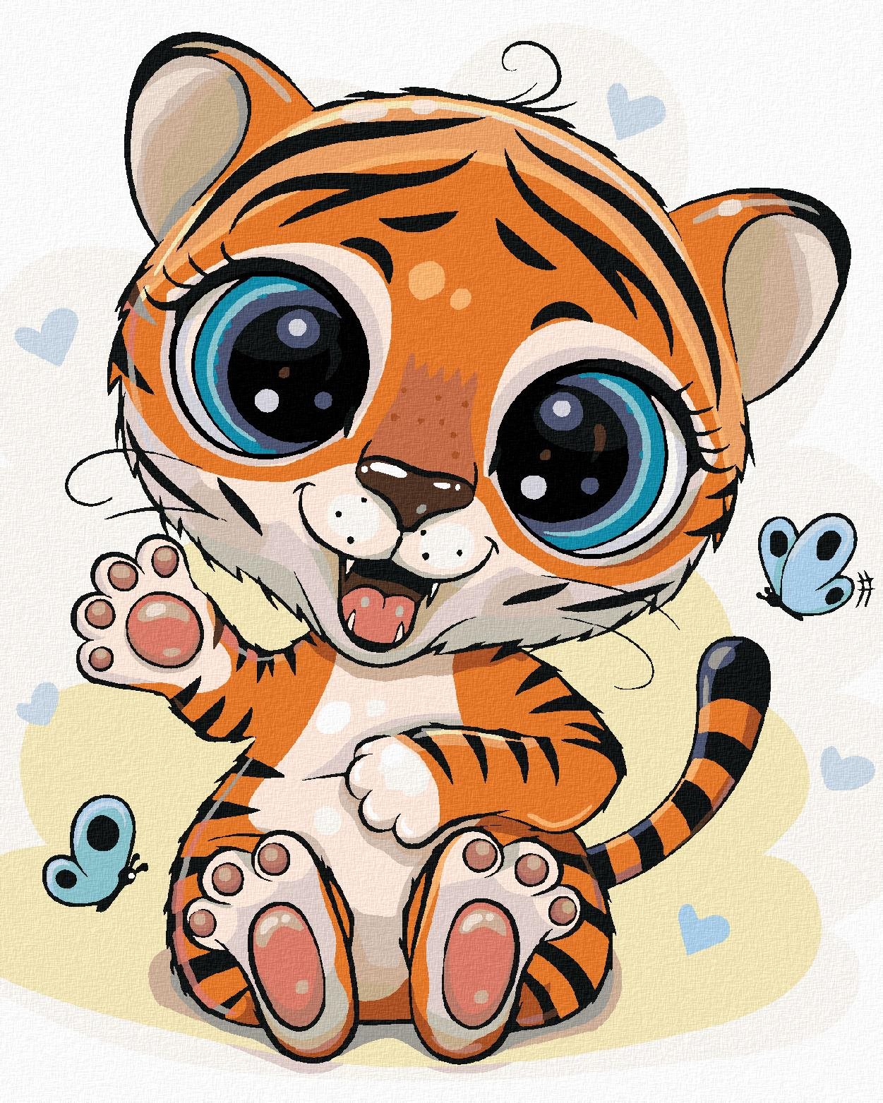 Diamondi – Diamantové maľovanie – MALÝ TIGER S MOTÝĽMI, 40 × 50 cm, vypnuté plátno na rám