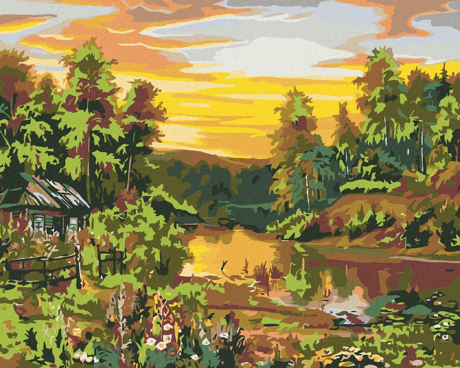 Diamondi – Diamantové maľovanie – MALÝ ZRUB PRI RIEKE, 40 × 50 cm, bez rámu a bez vypnutia plátna