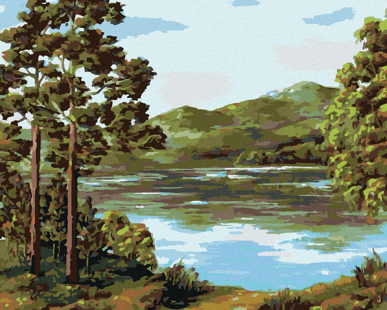Diamondi – Diamantové maľovanie – HORSKÉ JAZERO, 40 × 50 cm, vypnuté plátno na rám