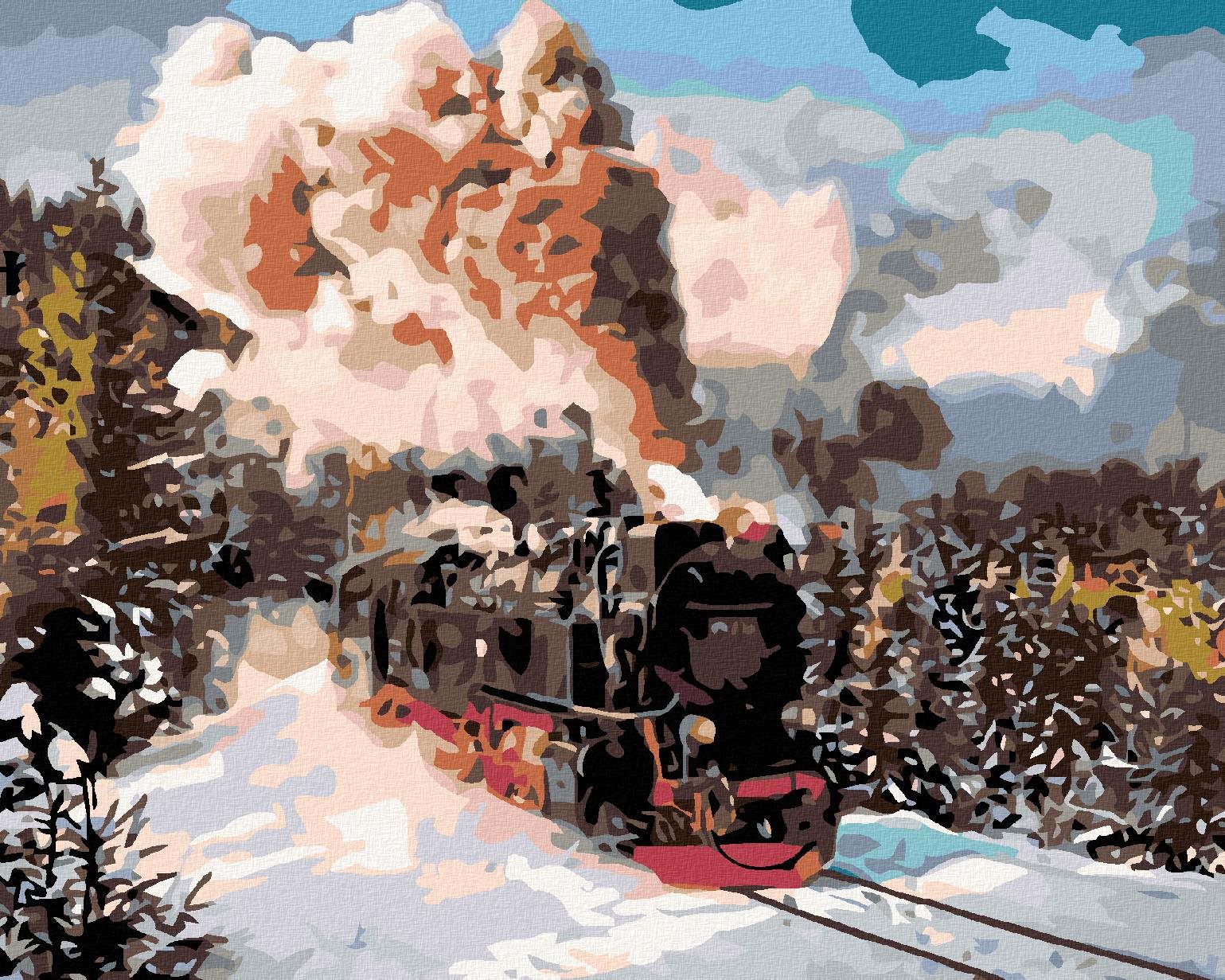 Diamondi – Diamantové maľovanie – LOKOMOTIVA V ZIMNEJ KRAJINE, 40 × 50 cm, bez rámu a bez vypnutia plátna