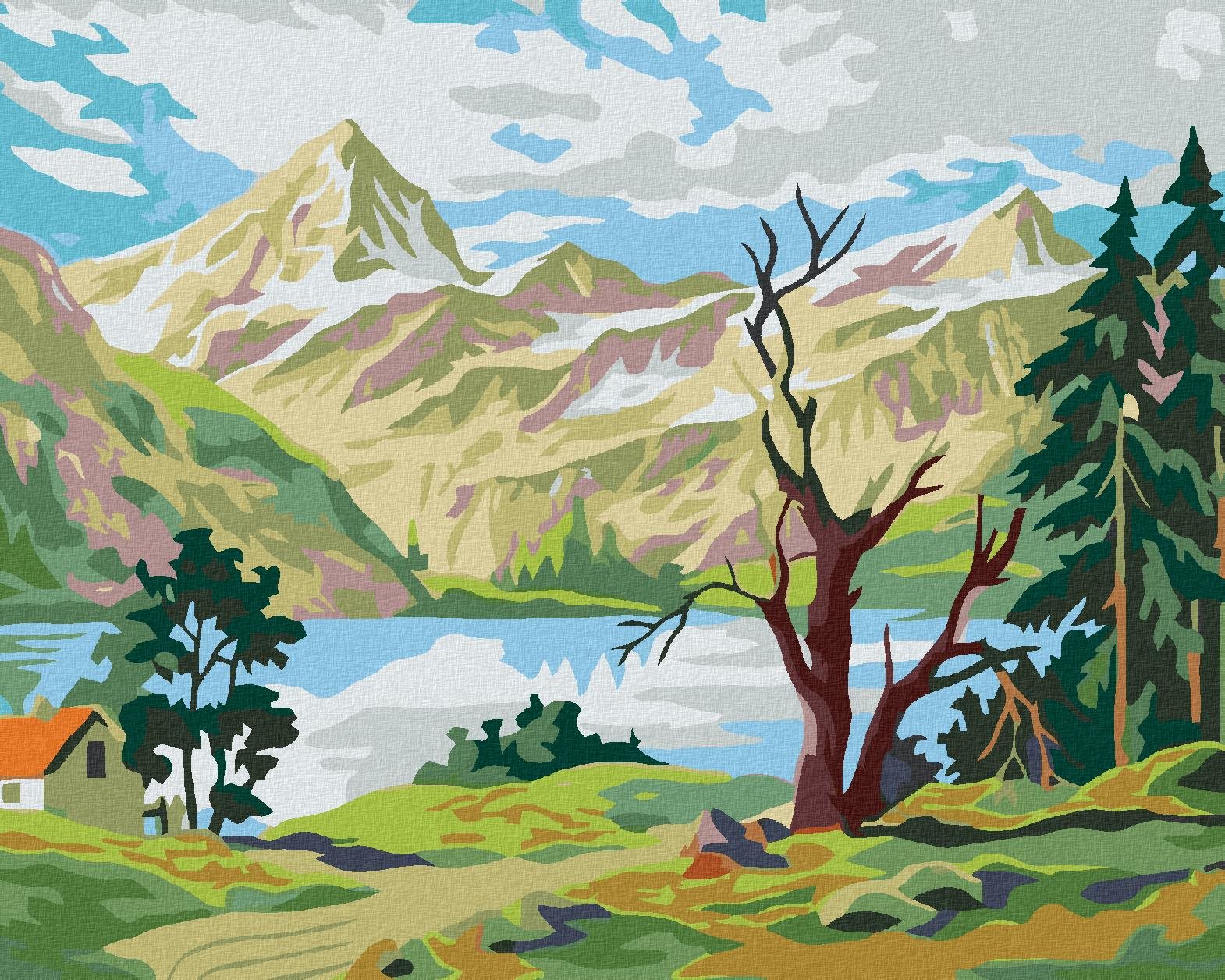 Diamondi – Diamantové maľovanie – BÝVANIE POD HORAMI, 40 × 50 cm, bez rámu a bez vypnutia plátna