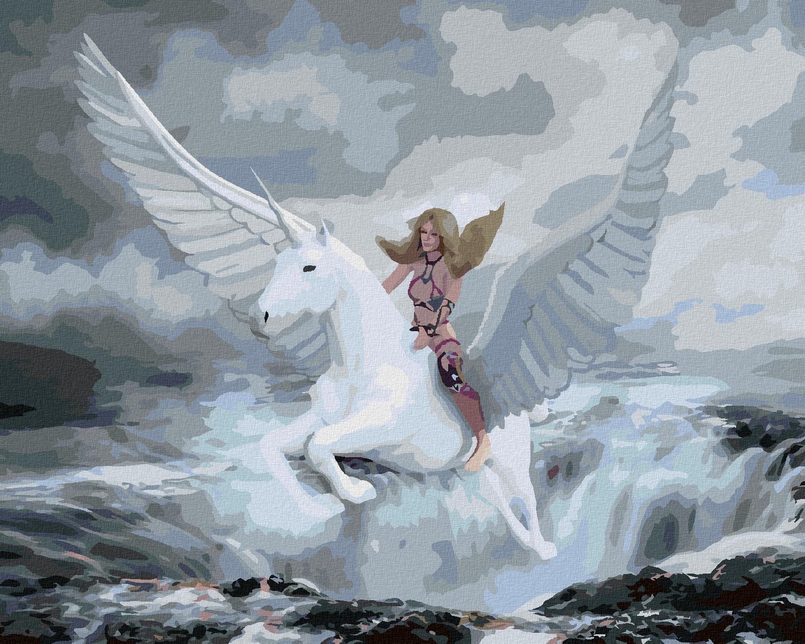 Diamondi – FANTASY ŽENA A PEGAS, 40 × 50 cm, napnuté plátno na rám
