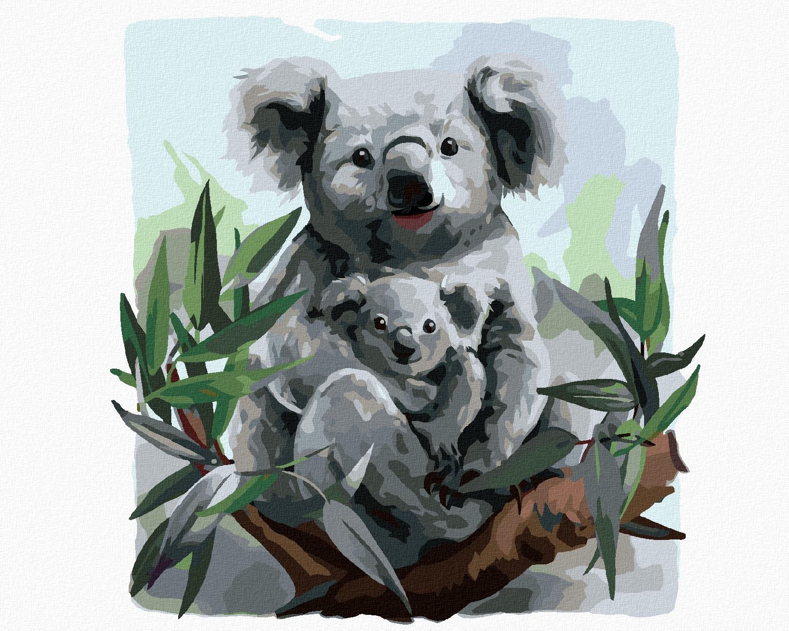 Diamondi – Diamantové maľovanie – KOALA A JEJ MLÁĎA, 40 × 50 cm, vypnuté plátno na rám