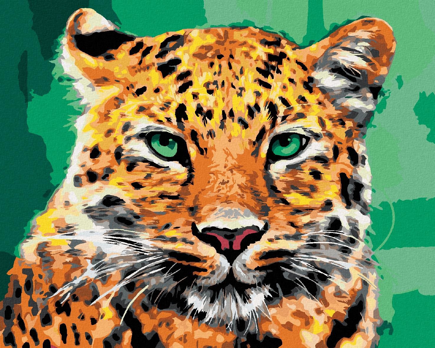 Diamondi – Diamantové maľovanie – LEOPARD SO ZELENÝMI OČAMI, 40 × 50 cm, napnuté plátno na ráme