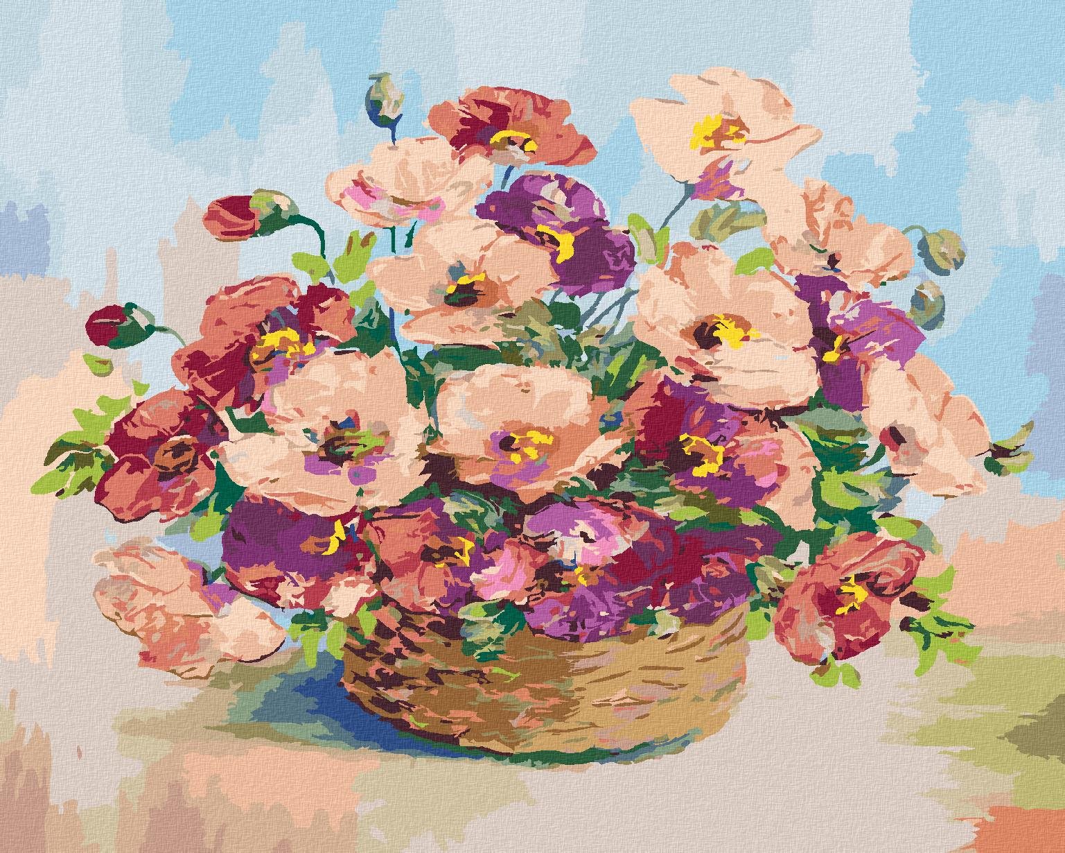 Diamondi – Diamantové maľovanie – PRÚTENÝ KOŠÍK VLČIEHO MAKU, 40 × 50 cm, vypnuté plátno na rám