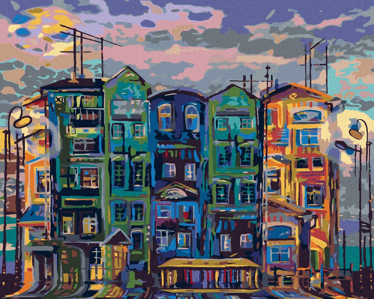 Diamondi – Diamantové maľovanie – VYSOKÉ DOMY V AMSTERDAME, 40 × 50 cm, vypnuté plátno na rám