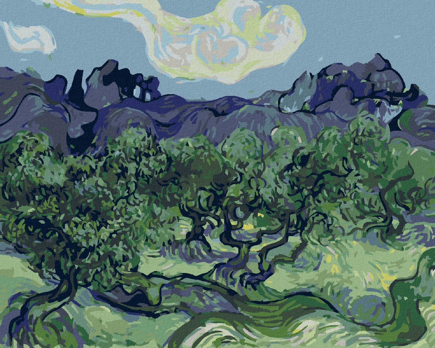 Diamondi – OLIVOVNÍKY A ALPILLES V POZADÍ (VINCENT VAN GOGH), 40 × 50 cm, bez rámu a bez napnutého plátna
