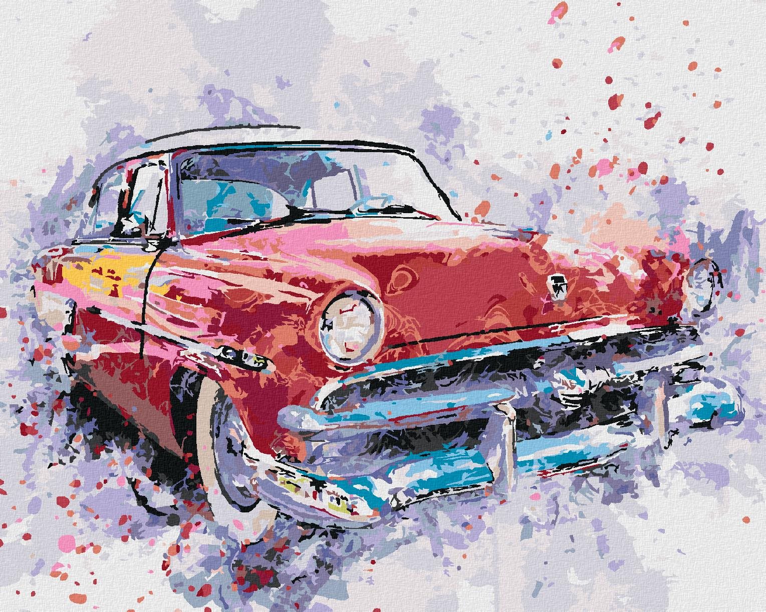 Diamondi – ČERVENÉ MAĽOVANÉ AUTO, 40 × 50 cm, napnuté plátno na ráme