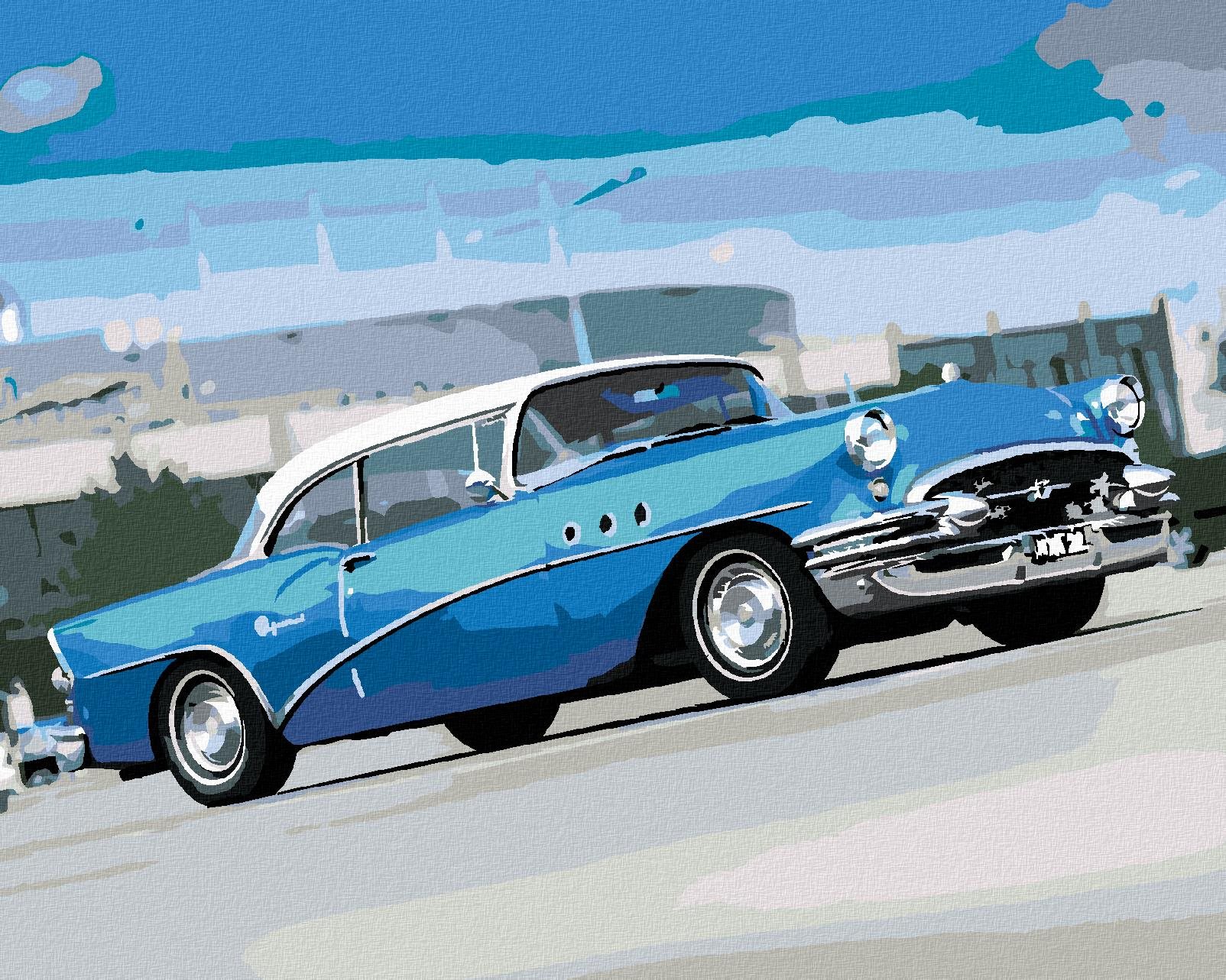 Diamondi – STARŠÍ MODRÉ AUTO, 40 × 50 cm, bez rámu a bez napnutého plátna