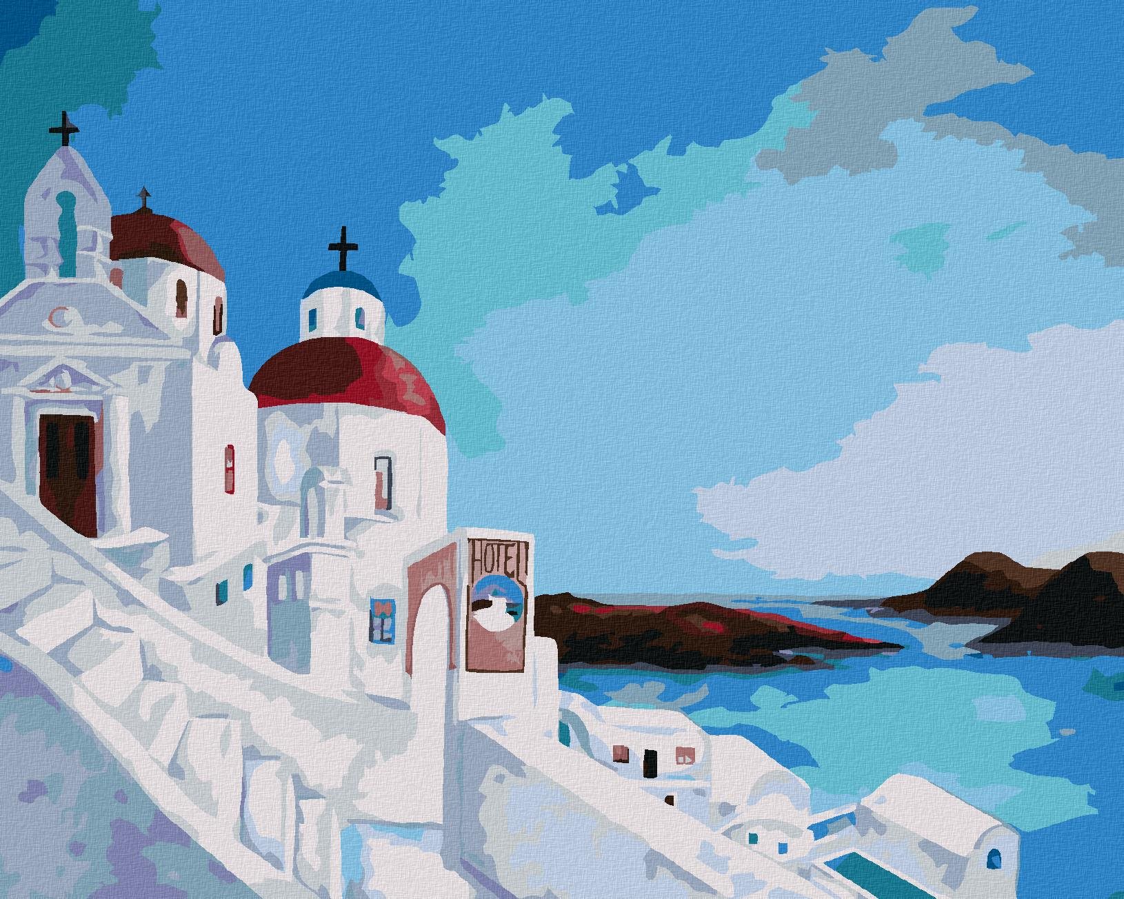Diamondi – VÝHĽAD NA MORE Z GRÉCKEHO OSTROVA, 40 × 50 cm, napnuté plátno na ráme