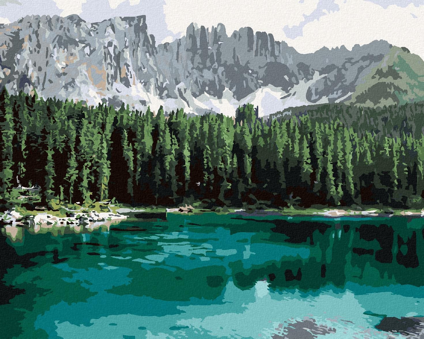 Diamondi – JAZERO S HORAMI A LESOM, 40 × 50 cm, bez rámu a bez napnutia plátna