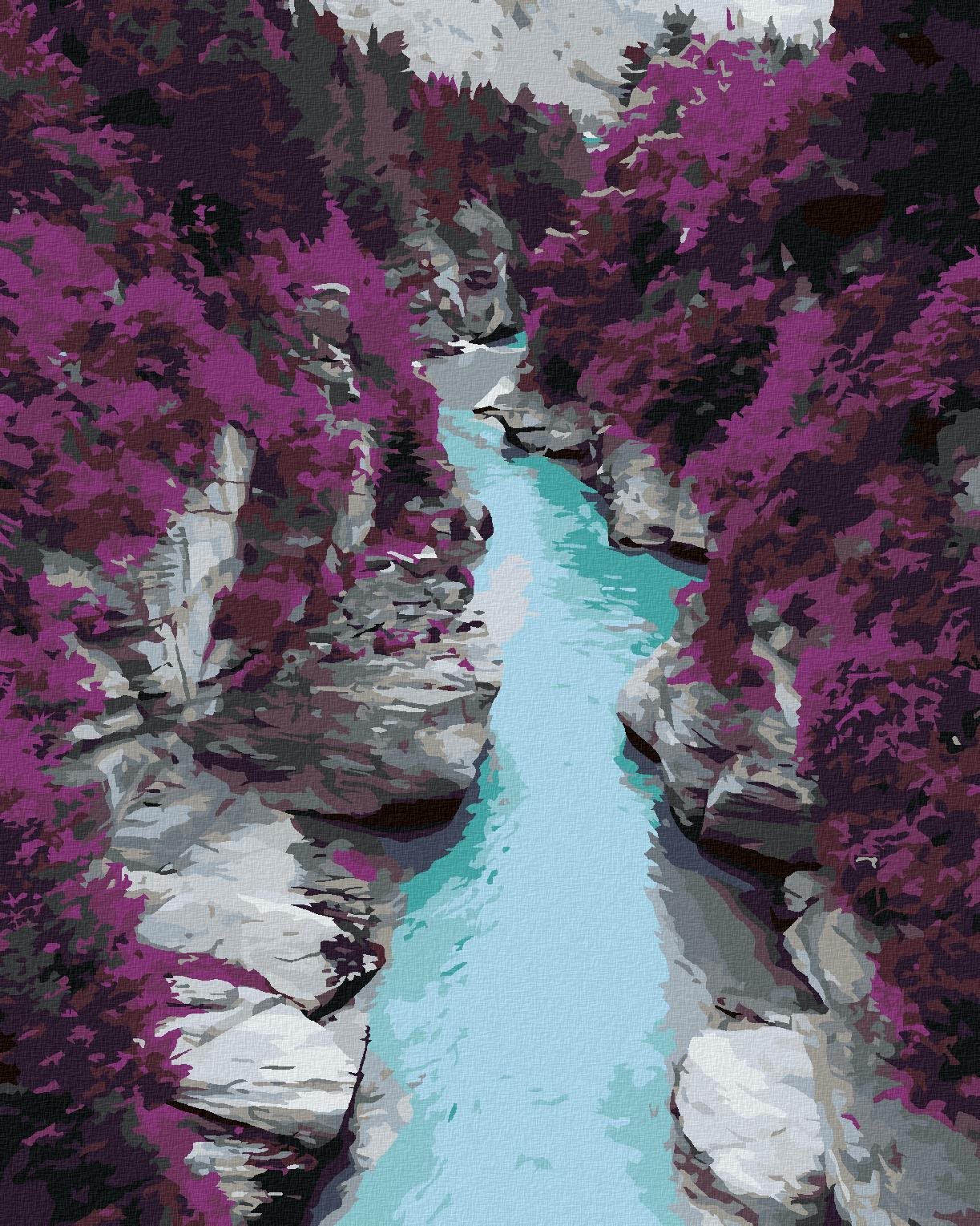 Diamondi – FIALOVÉ BOROVICE A MODRÝ POTOK, 40 × 50 cm, bez rámu a bez napnutia plátna